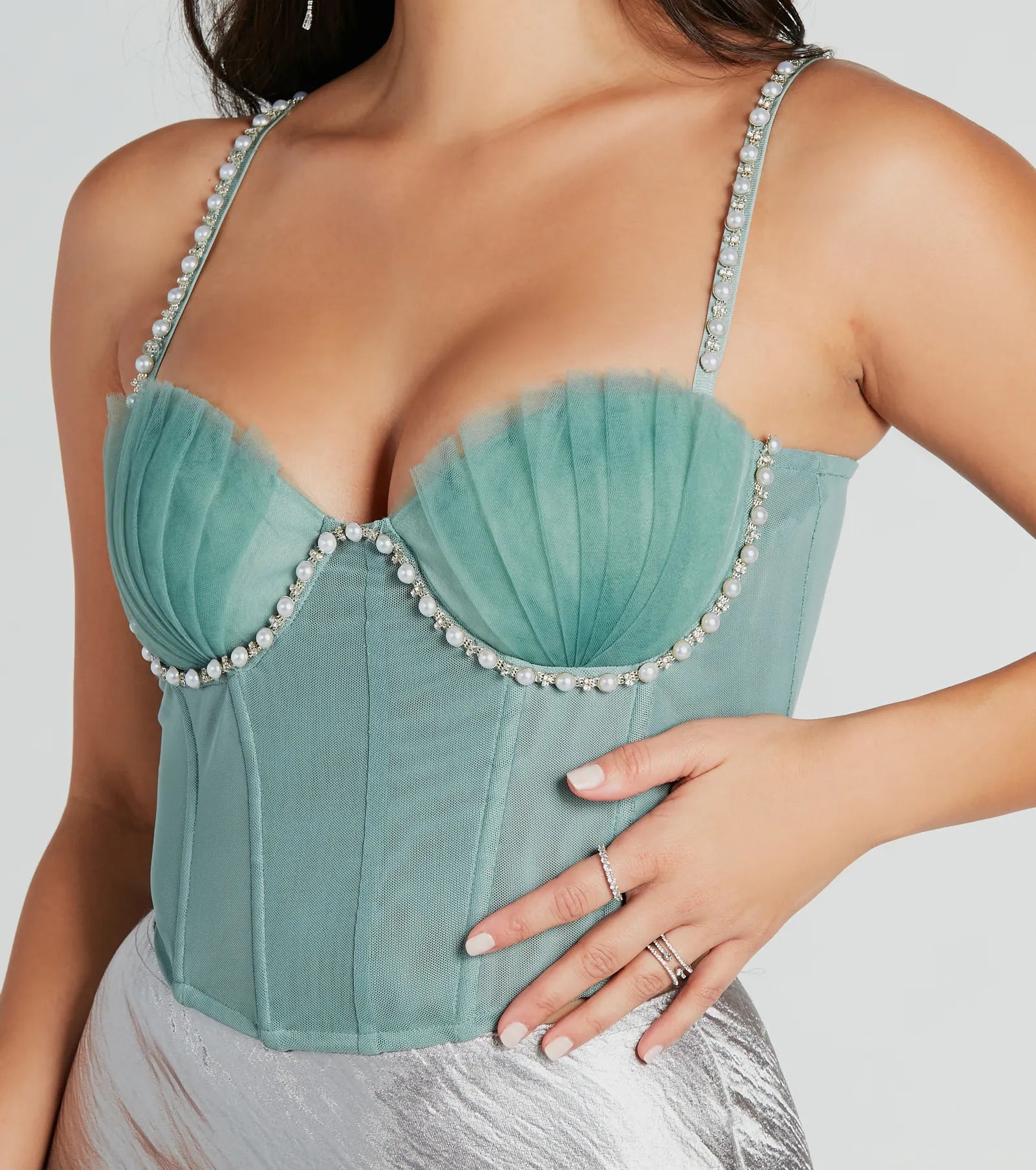 Ultimate Dreamy Pearl & Rhinestone Bustier Top