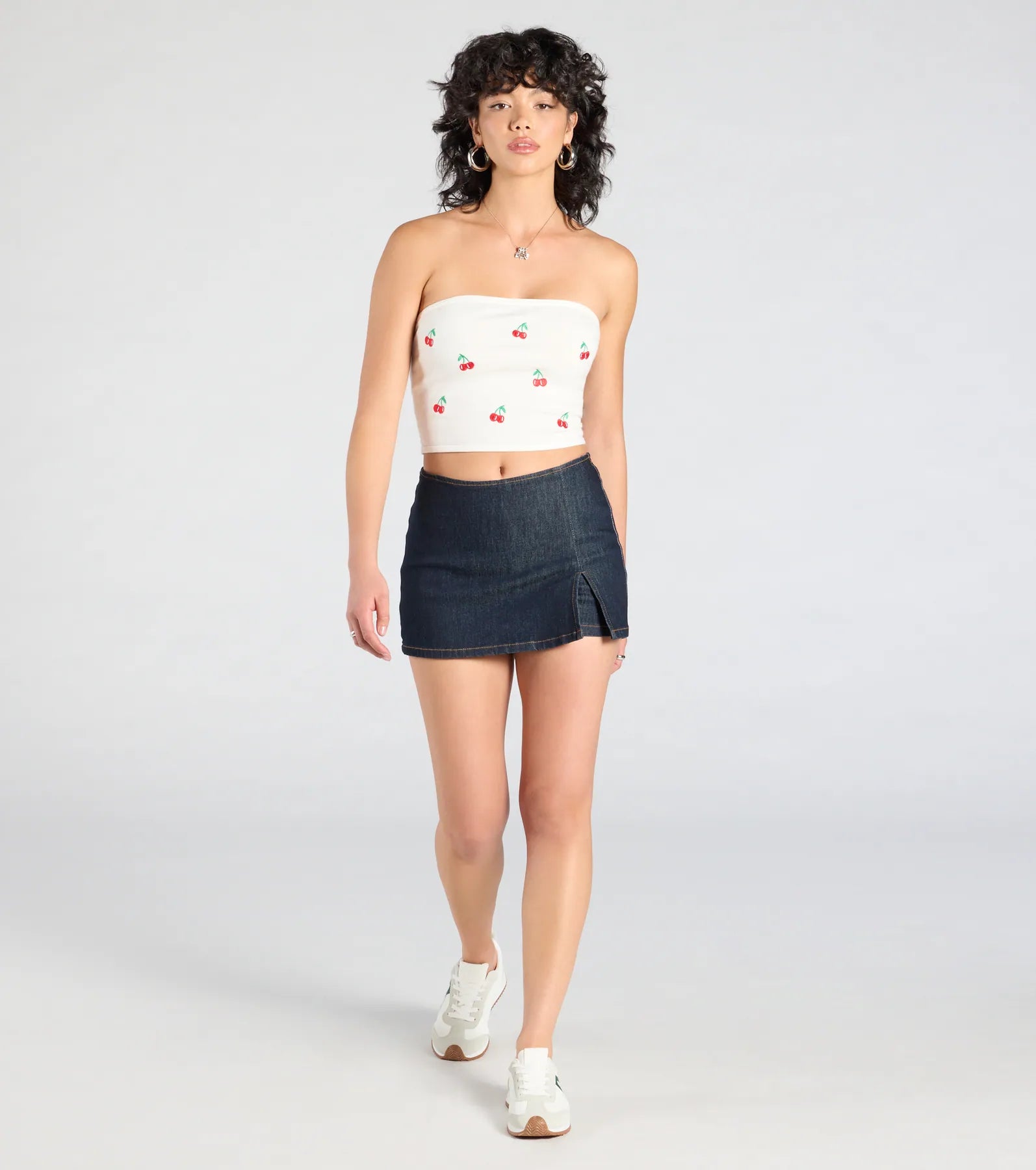 Premium Always Ready Mid-Rise Slit Denim Mini Skort