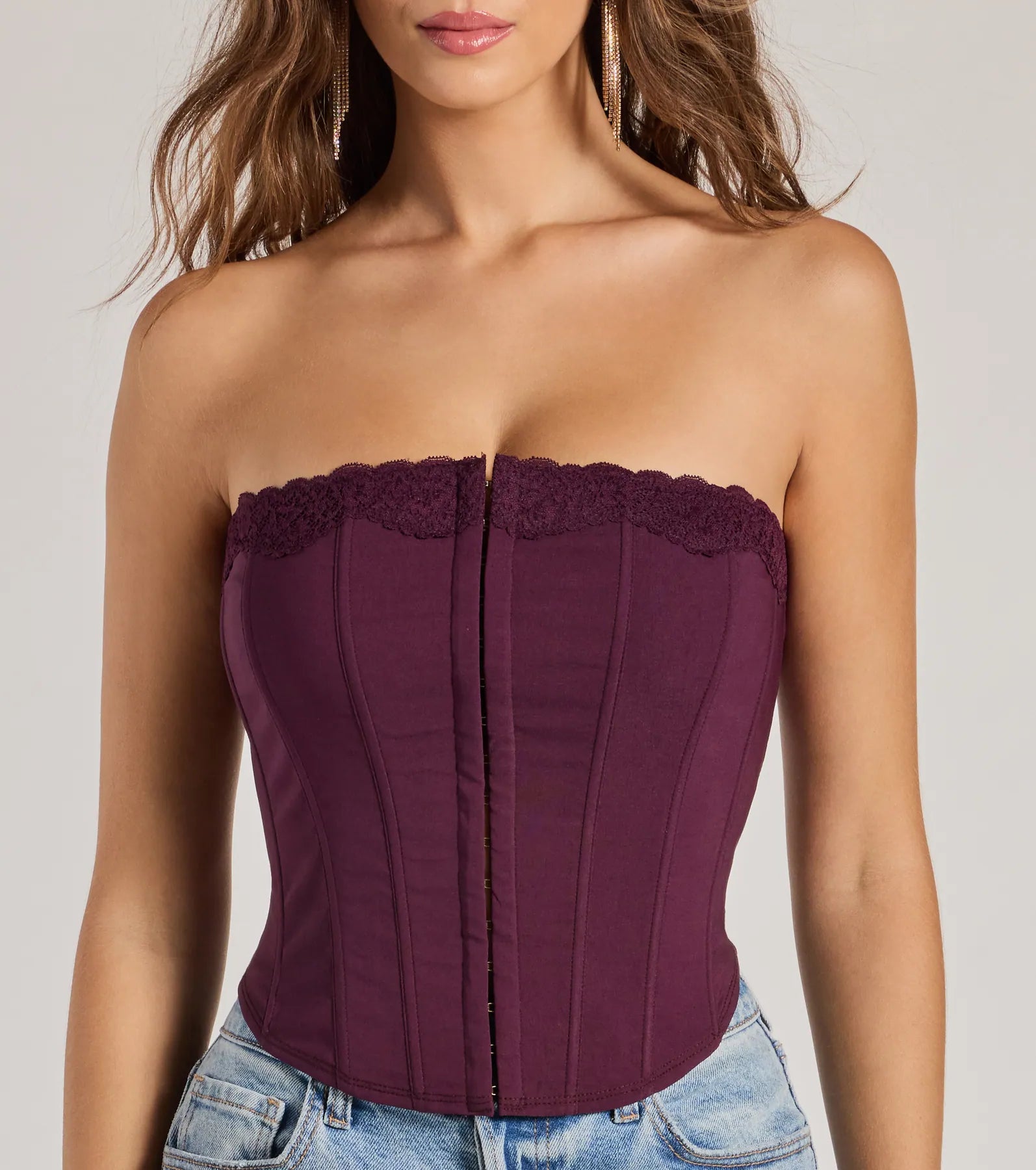 Ultimate Chic Strapless Corset Top with Lace Trim