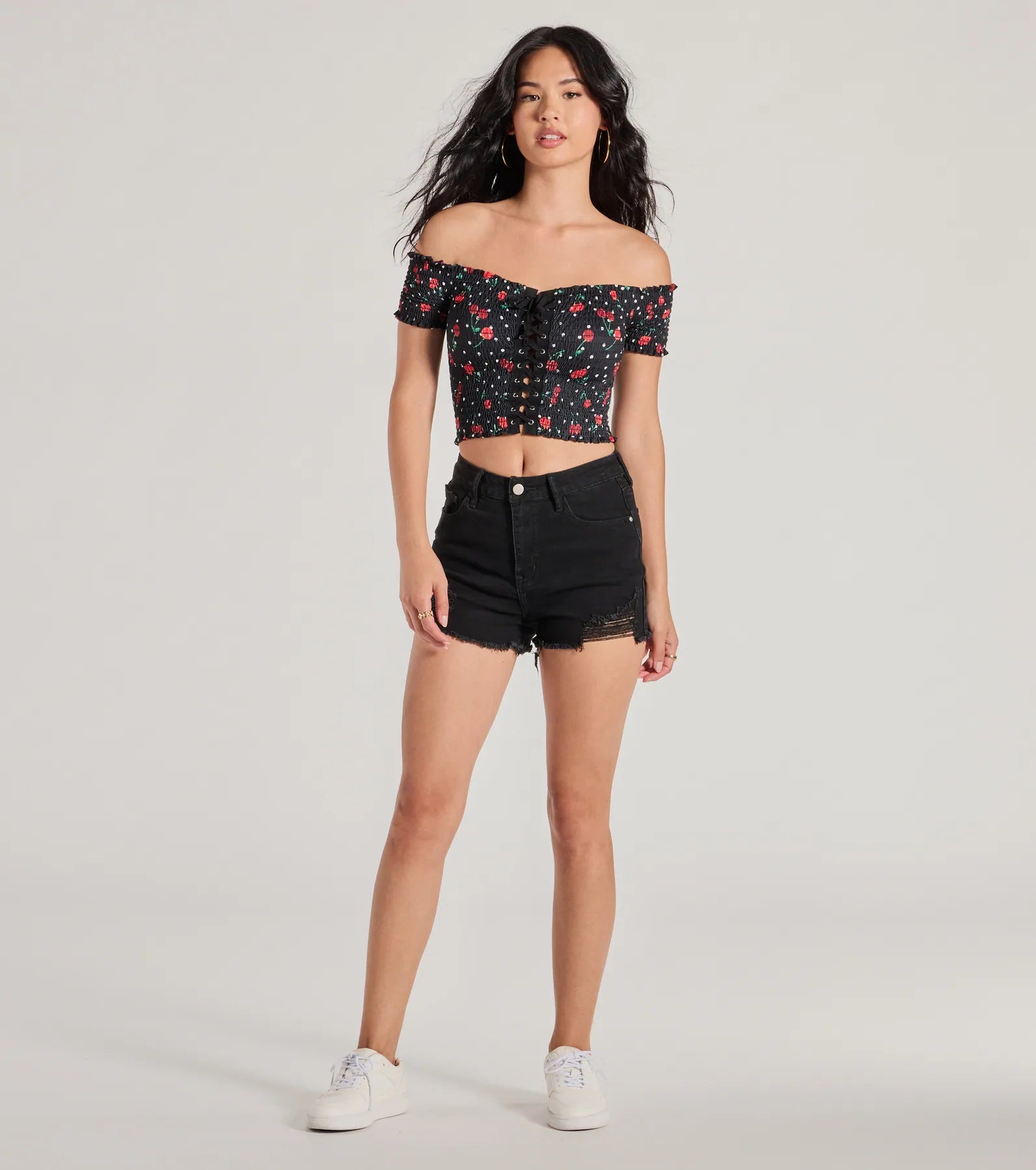 Ultimate Sweet Cherries Off-The-Shoulder Crop Top