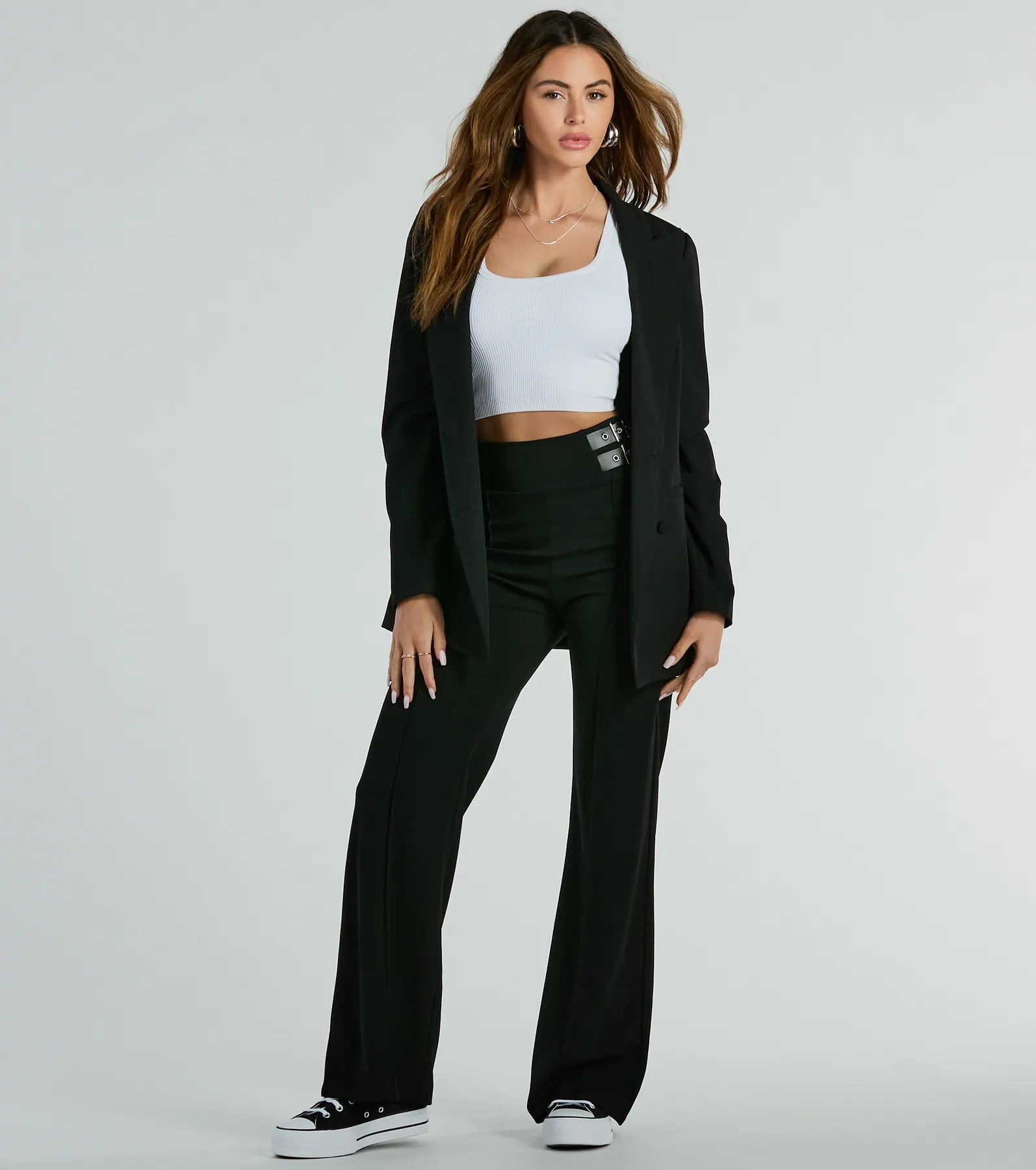 Premium Chic Confidence Buckle Accent Trouser Pants