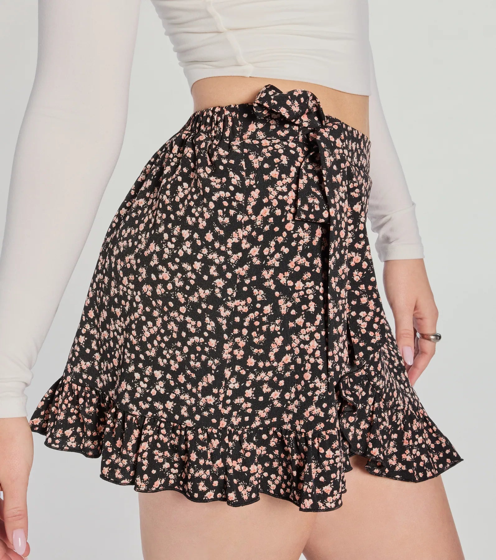 Ultimate Date Night Floral Ruffle Skort with Tie Waist