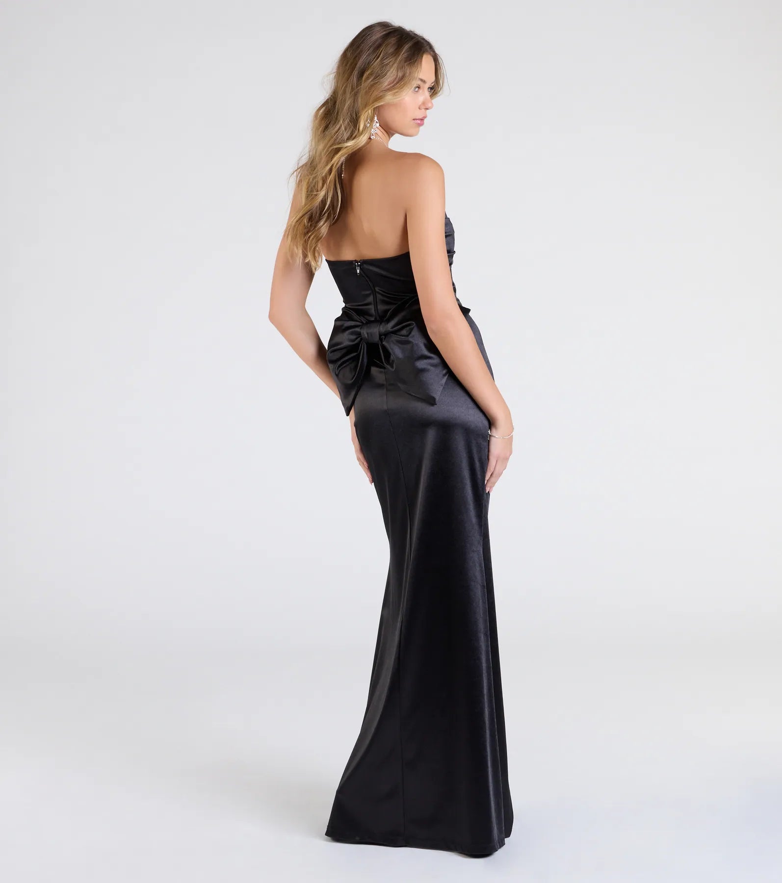 Ultimate Mackenzie Strapless Corset Bow Satin Formal Gown