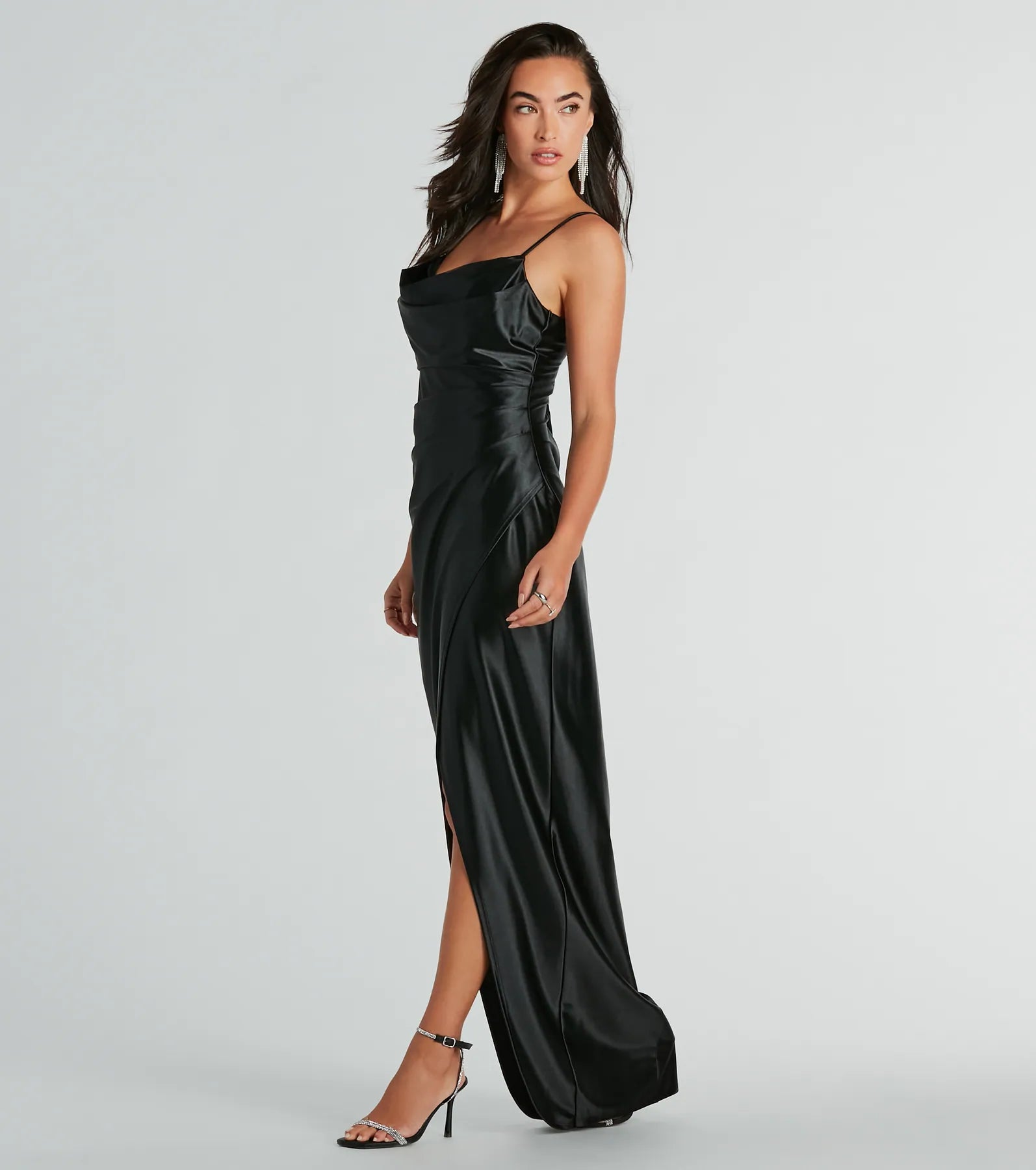 Premium Stephanie Satin Cowl Neck Formal Dress - Ultimate Elegance