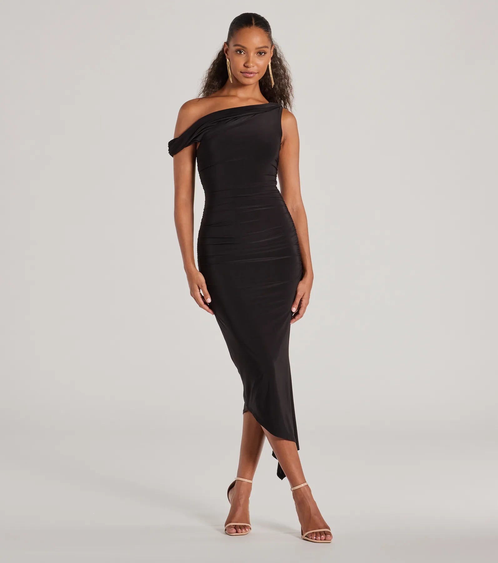 Ultimate Elegance One-Shoulder Bodycon Midi Dress