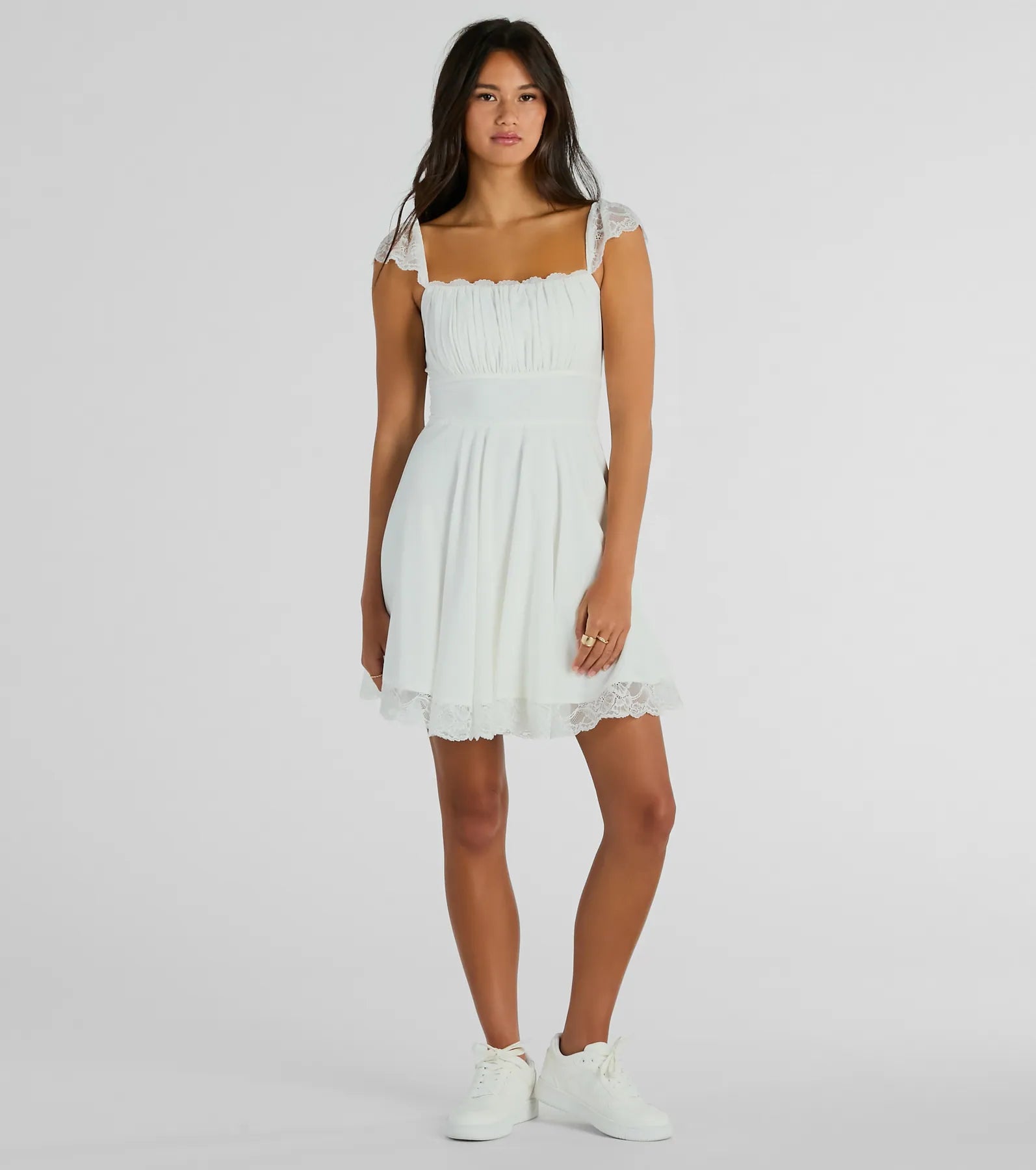 Premium Elegance Lace Trim Skater Dress