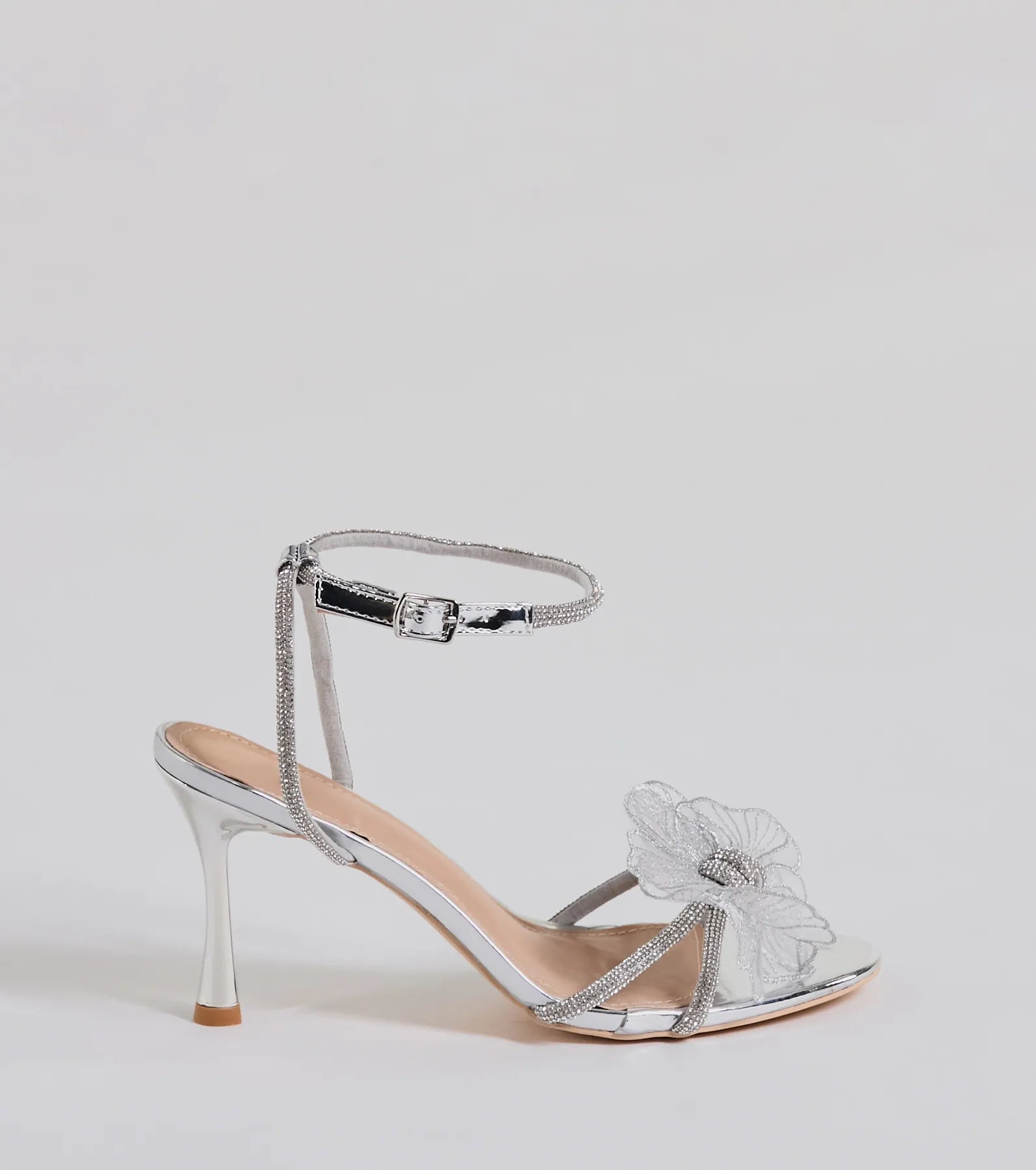 Premium Glamour Organza Flower Metallic Heels - Ultimate Style Statement