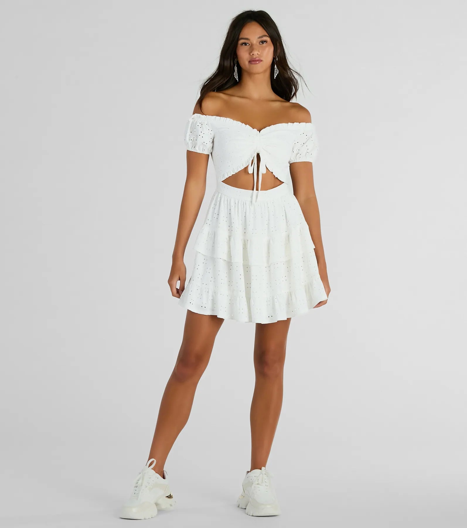 Ultimate Catch A Cutie: Premium Eyelet Skater Dress with Cutout Details