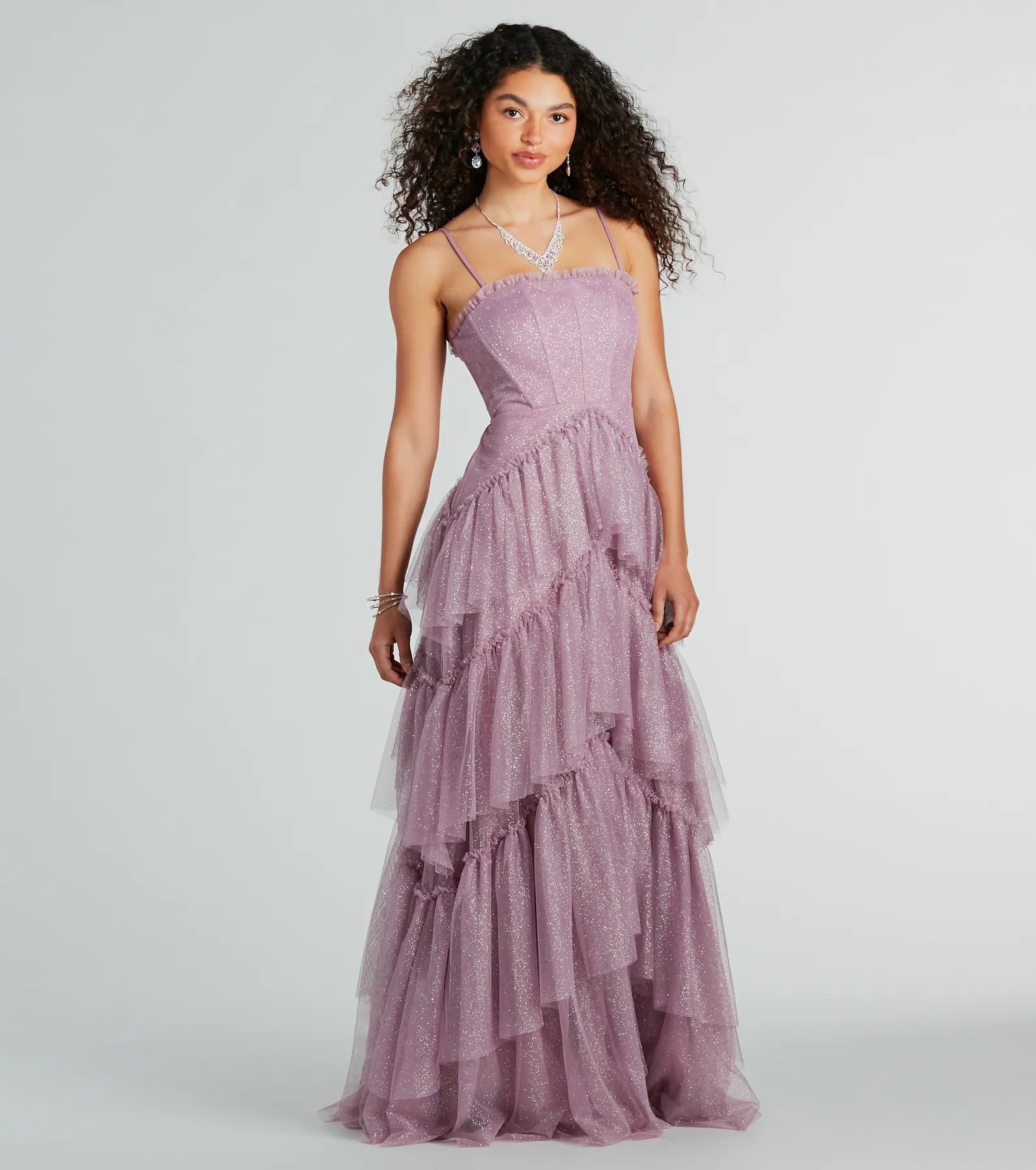 Ultimate Saylor Glitter Tulle A-Line Evening Gown