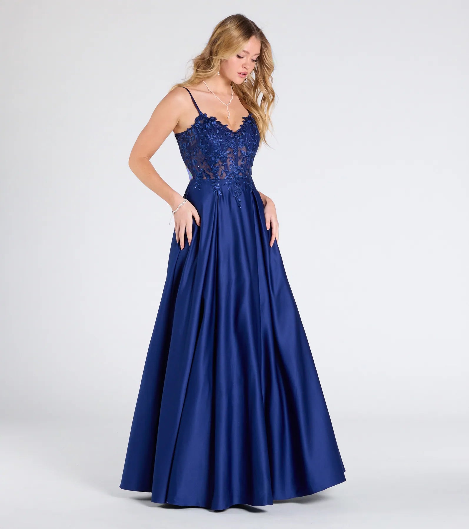 Myra Premium Lace-Up Floral Embroidered Ball Gown