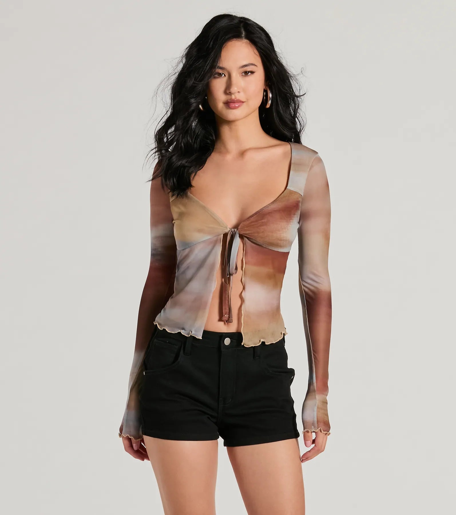 Ultimate Dreamy Watercolor Mesh Tie-Front Top