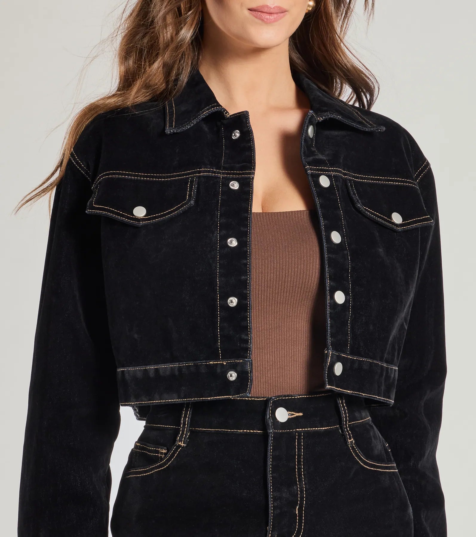 Ultimate Contemporary Cropped Velvet Denim Jacket