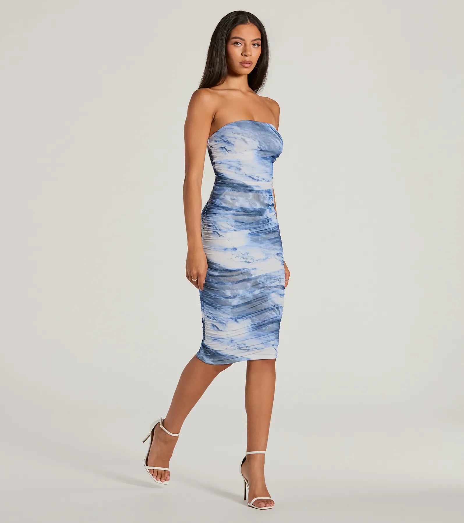 Ultimate Strapless Marble Bodycon Midi Dress - Premium Fit & Style