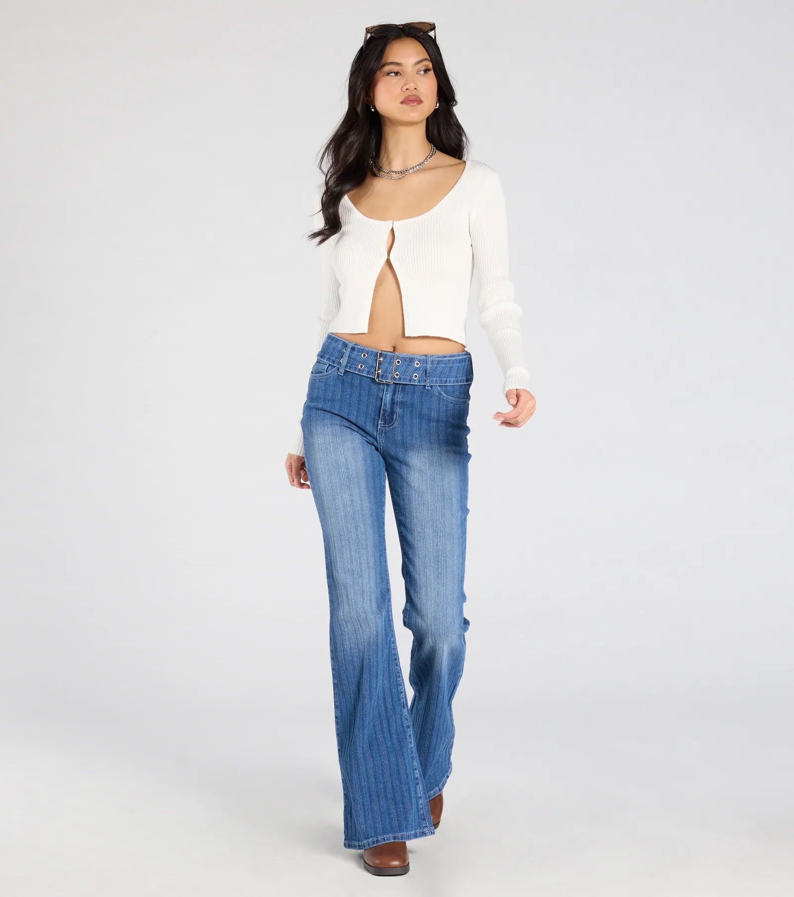 Ultimate Chic Mid-Rise Belted Flare Jeans