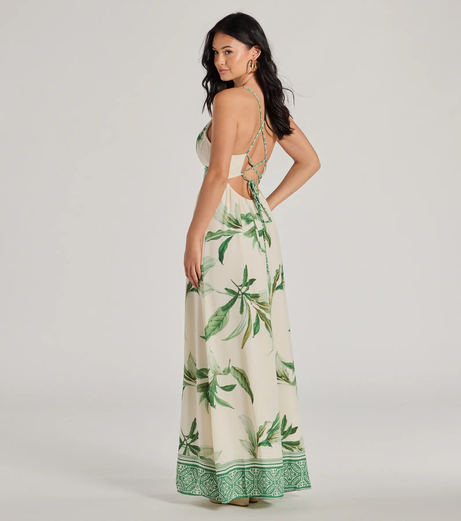 Premium Fiji Feeling Sleeveless Lace-Up Tropical Maxi Dress - Ultimate Summer Style