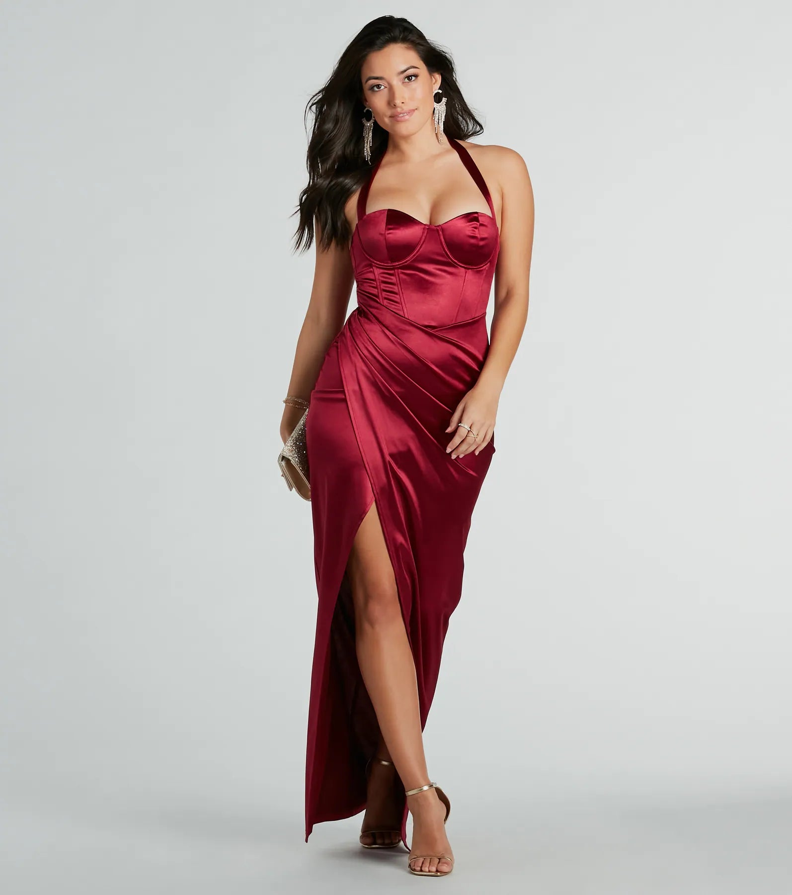 Premium Karen Formal Sweetheart Halter Corset Satin Dress - Ultimate Elegance