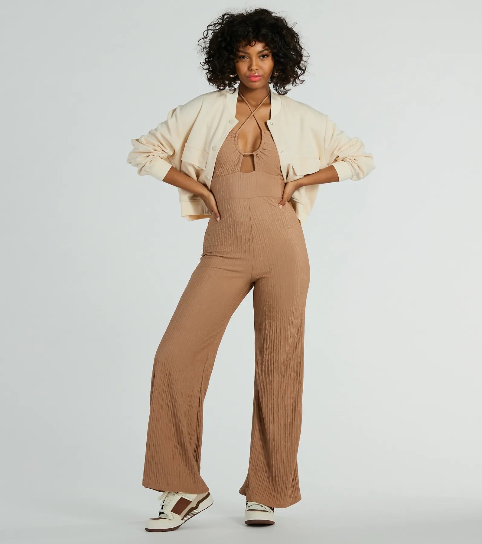 Ultimate Sunny Energy Halter Jumpsuit - Wide Leg & Cut Out Design