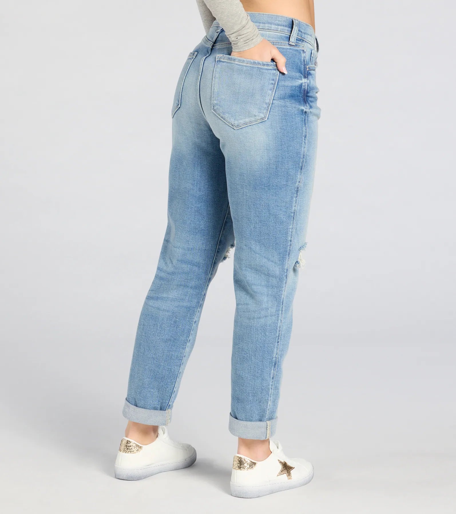 Ultimate High Rise Boyfriend Denim Jeans - Vintage Distressed Style