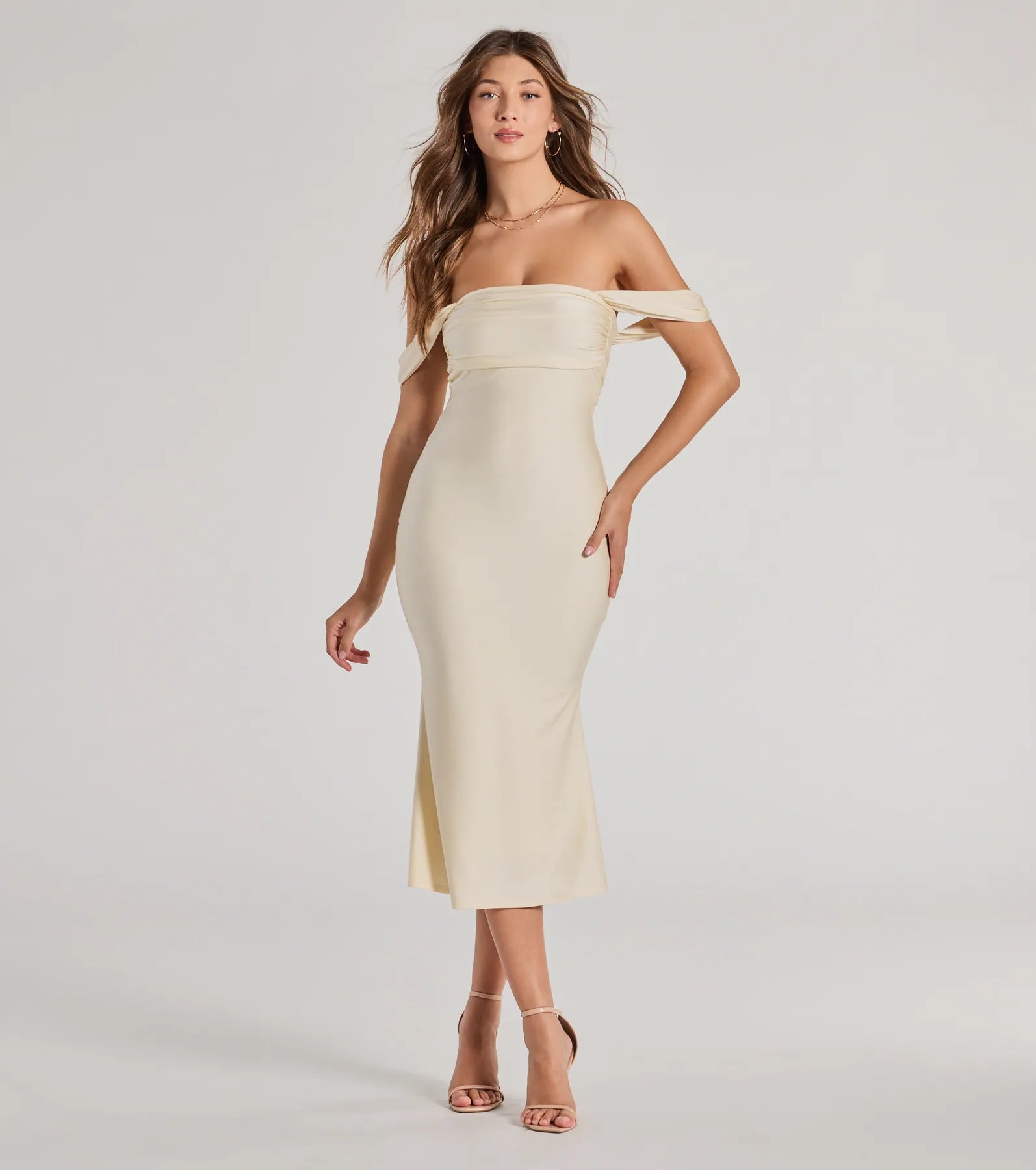 Ultimate Off-The-Shoulder Flared Midi Dress - Premium Elegance