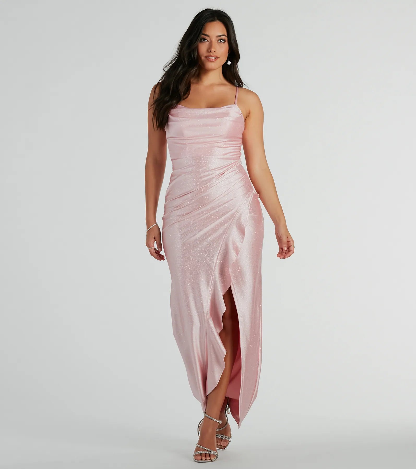 Ellen Premium Glitter Formal Dress with Ruffled Slit