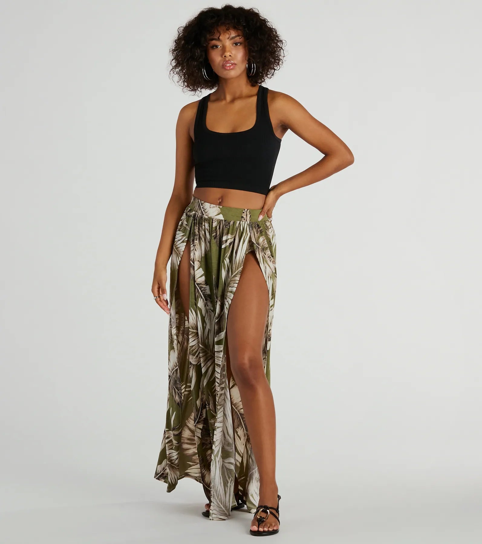 Premium Tropical Breeze Maxi Skirt with Dual Slits