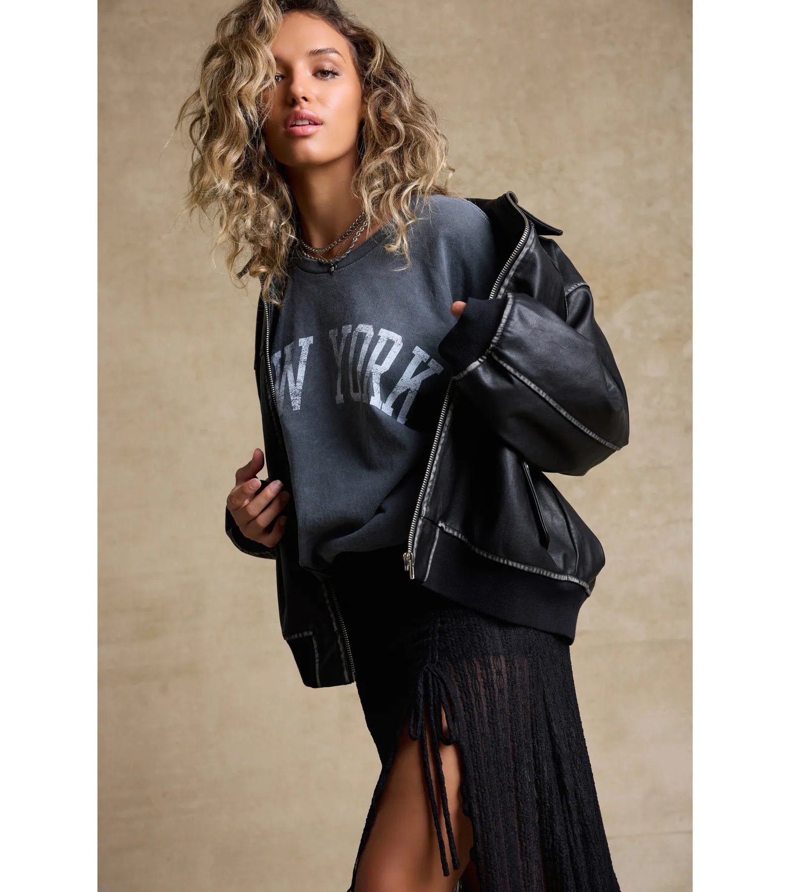 Premium Vintage Faux Leather Oversized Bomber Jacket - Ultimate Chic Style