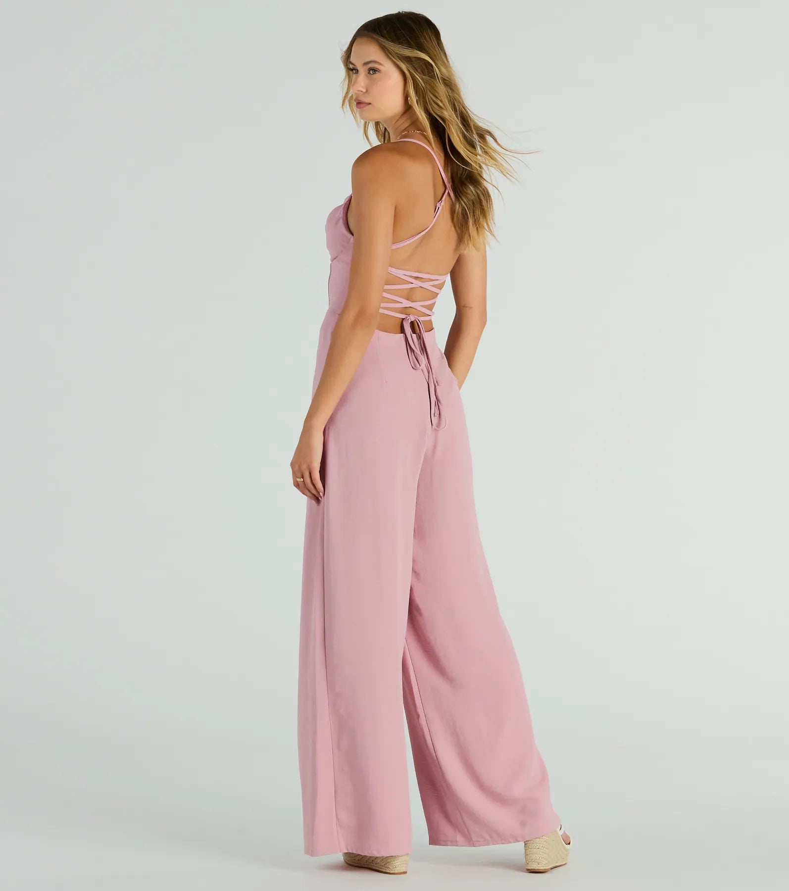 Ultimate Effortless Allure Lace-Up Wide-Leg Jumpsuit