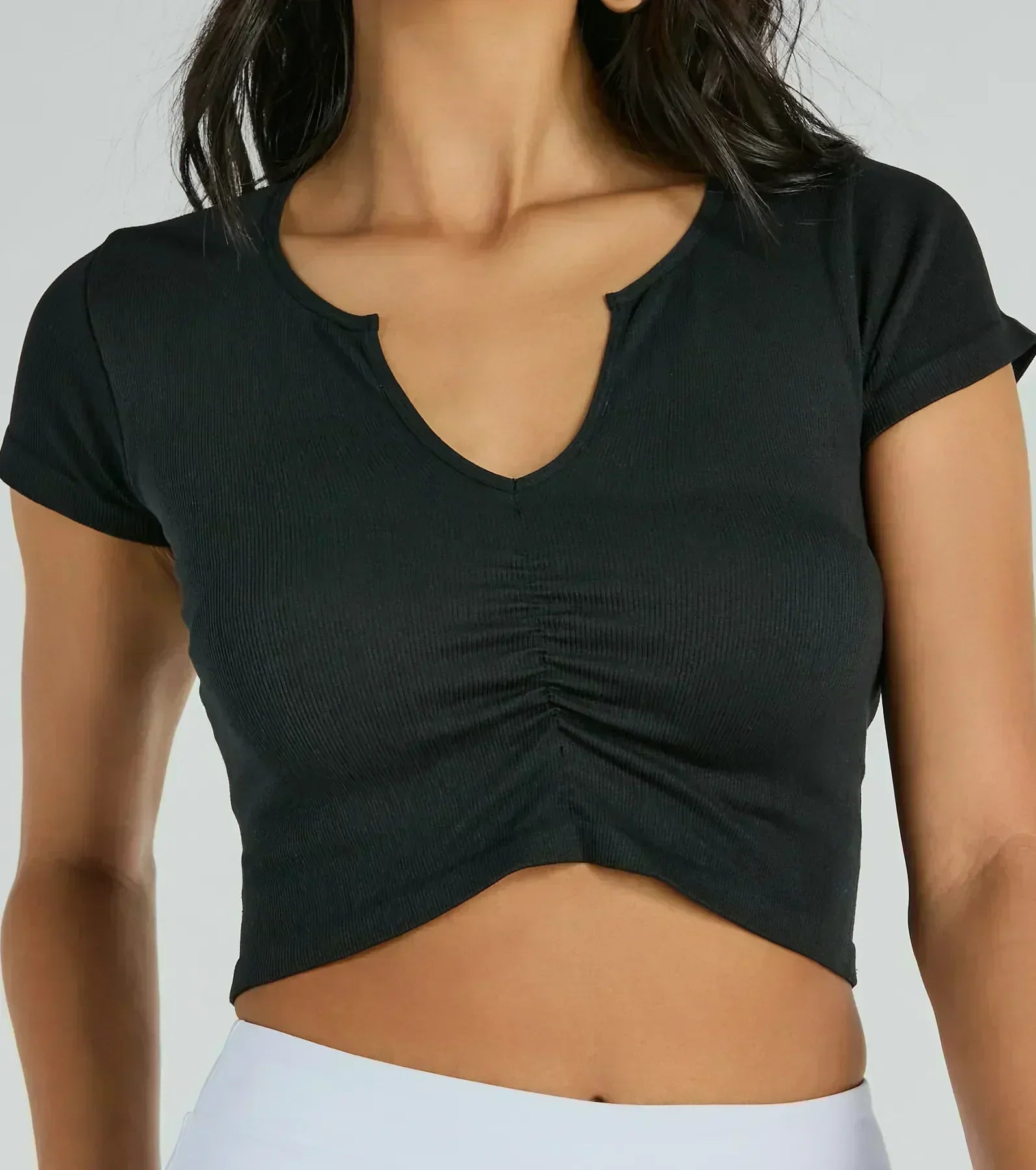 Ultimate Soft V-Neck Ruched Crop Top - Upgrade Your Style