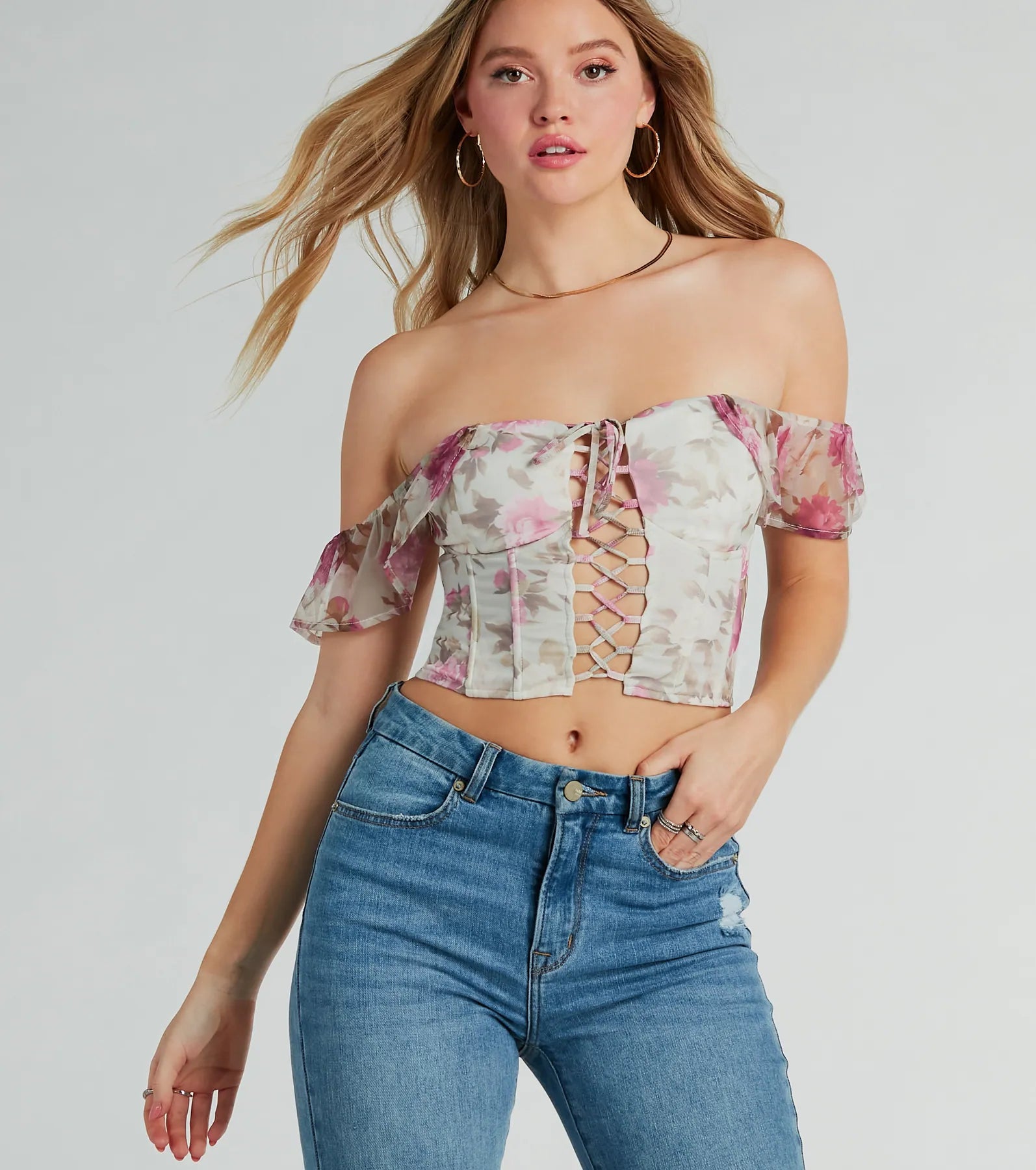 Ultimate Romantic Floral Lace-Up Corset Top