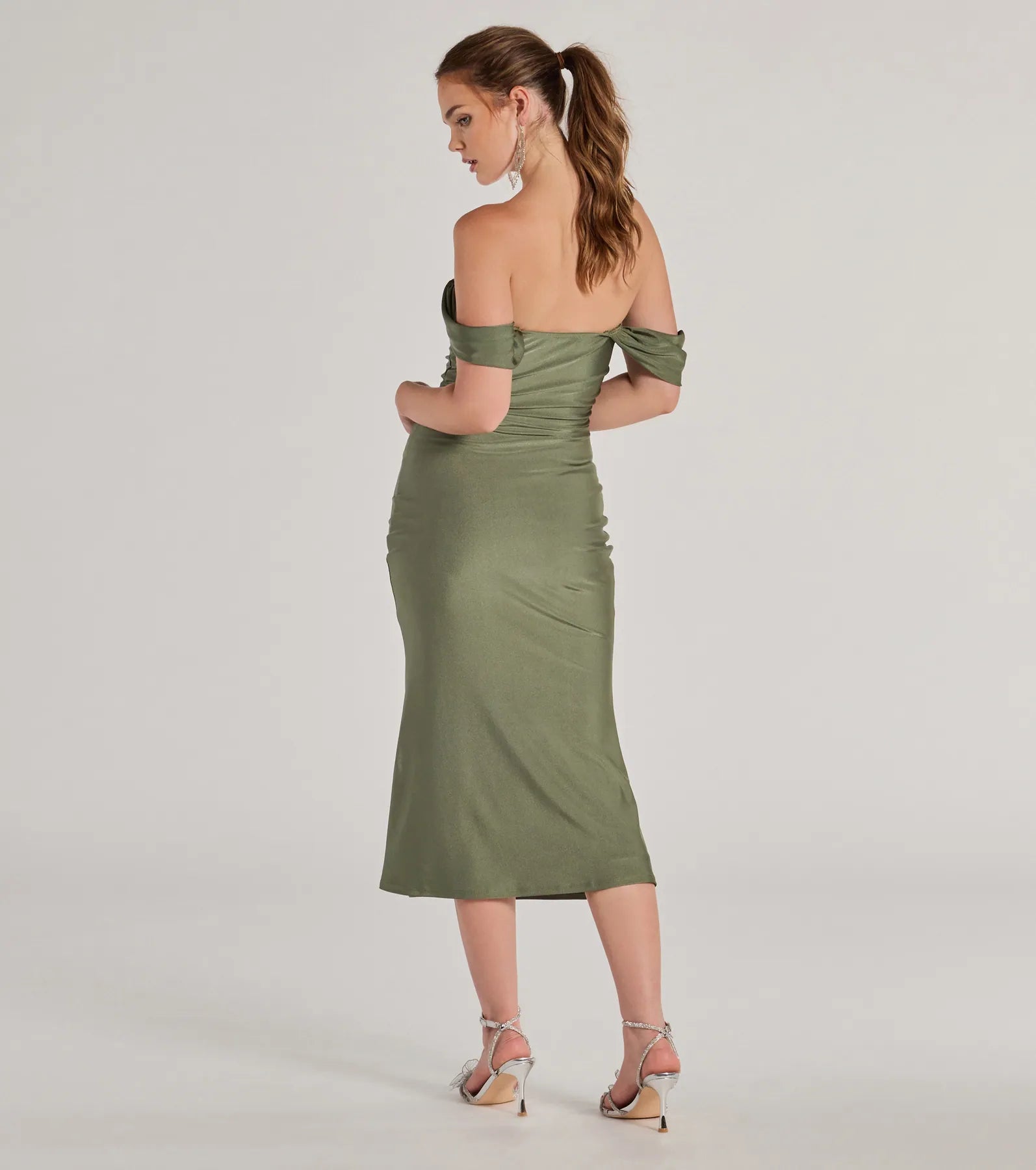 Ultimate Off-The-Shoulder Flared Midi Dress - Premium Elegance