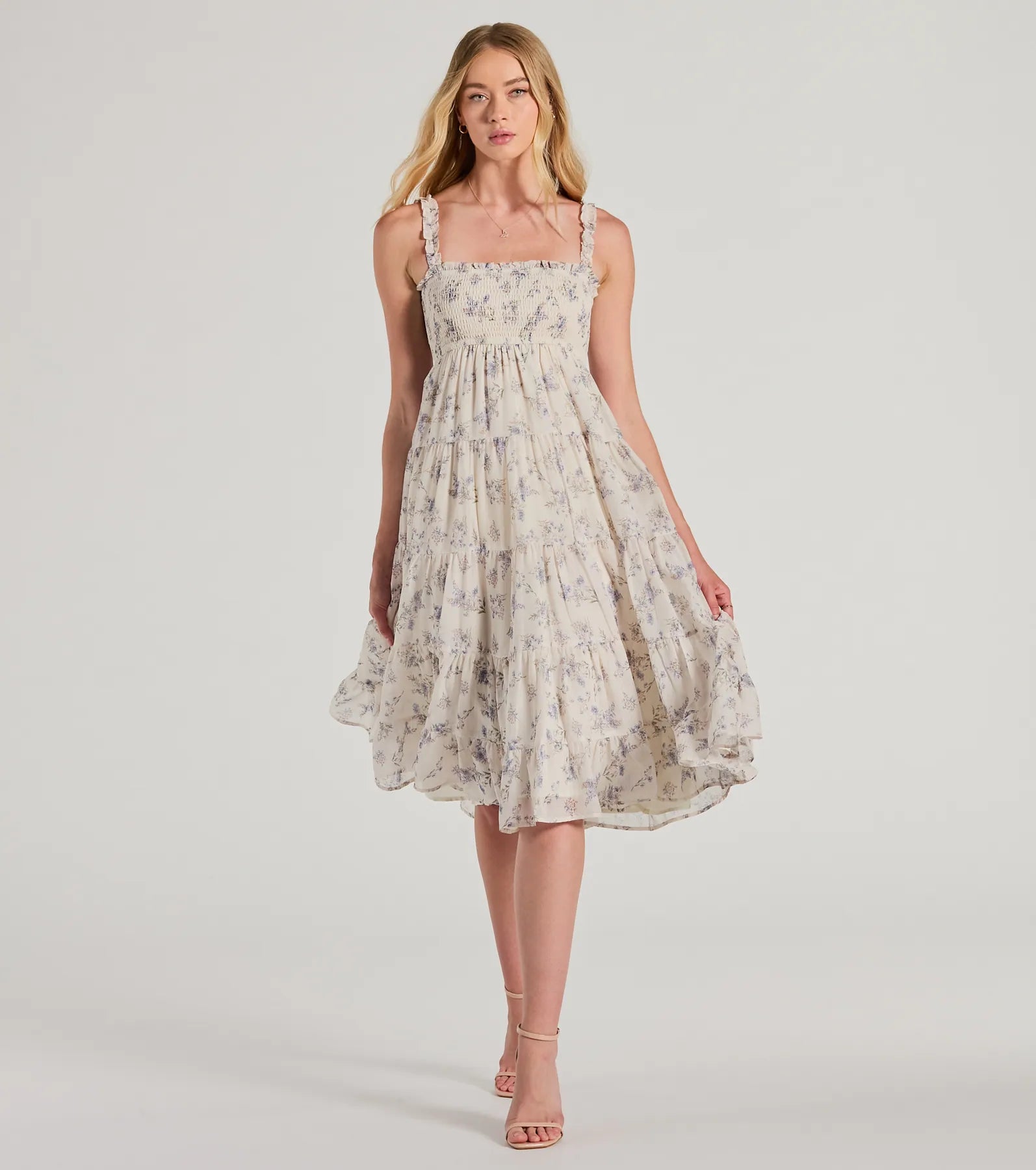 Premium Effortless Love Ruffled Floral Chiffon Midi Dress - Upgrade Your Summer Style