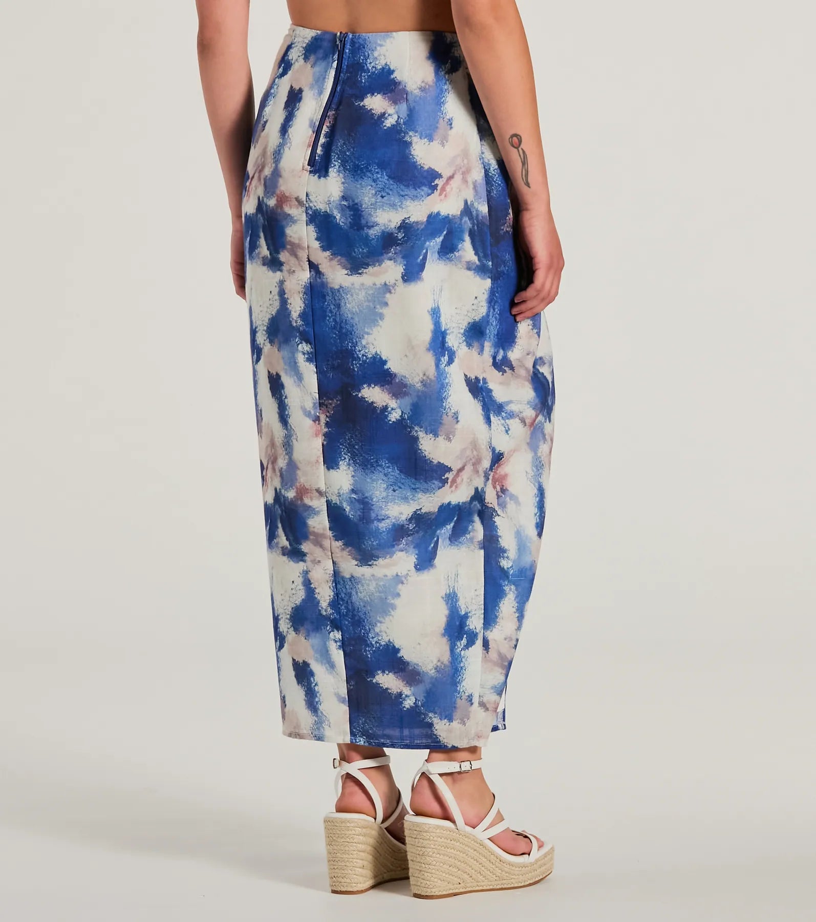 Ultimate Chic Muse Watercolor Wrap-Slit Midi Skirt - Premium Style