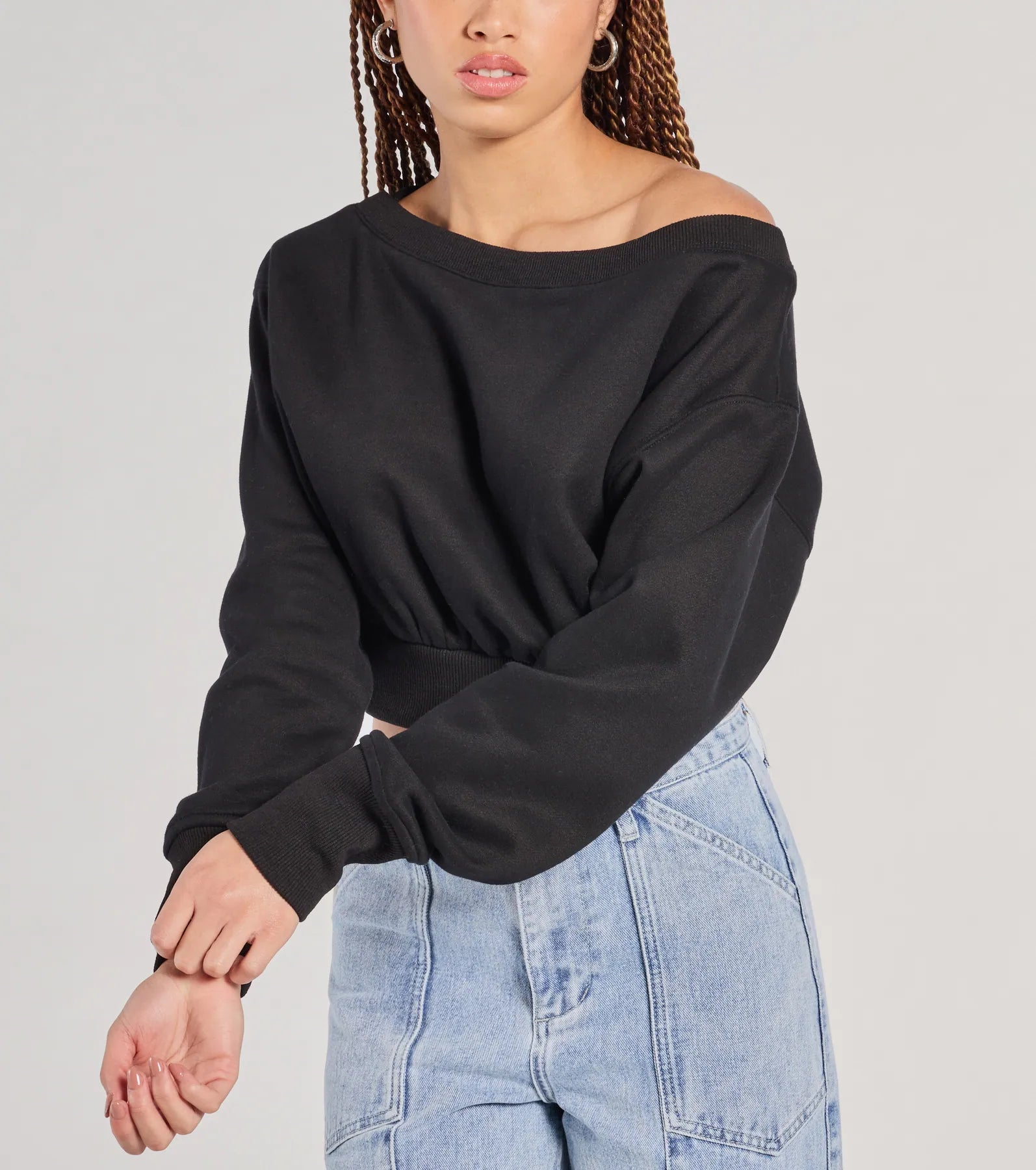 Ultimate Cozy Long Sleeve Fleece Crop Sweatshirt