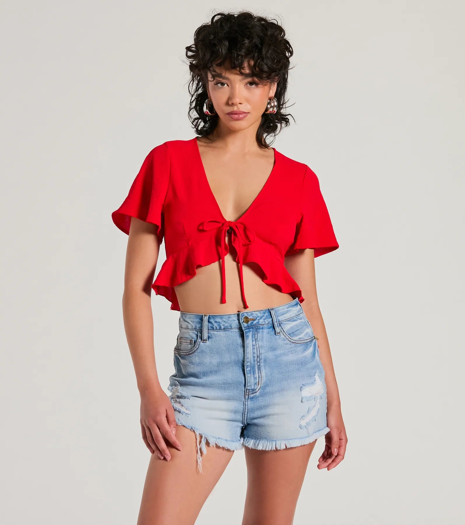 Ultimate Sweeten Me Up Flutter Sleeve Tie Front Crop Top