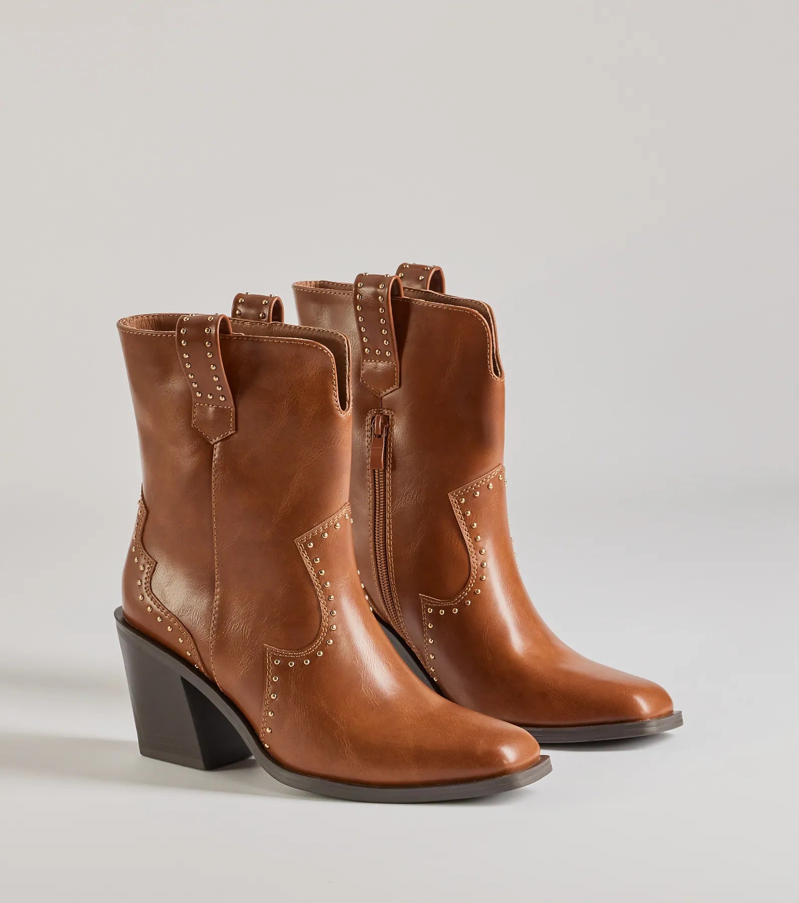 Premium Western-Inspired Studded Faux Leather Booties