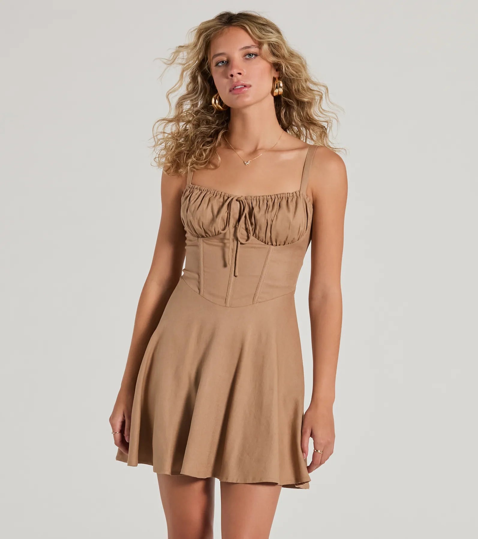 Ultimate Bold Corset Lace-Up Linen Skater Dress - Premium Fit & Style