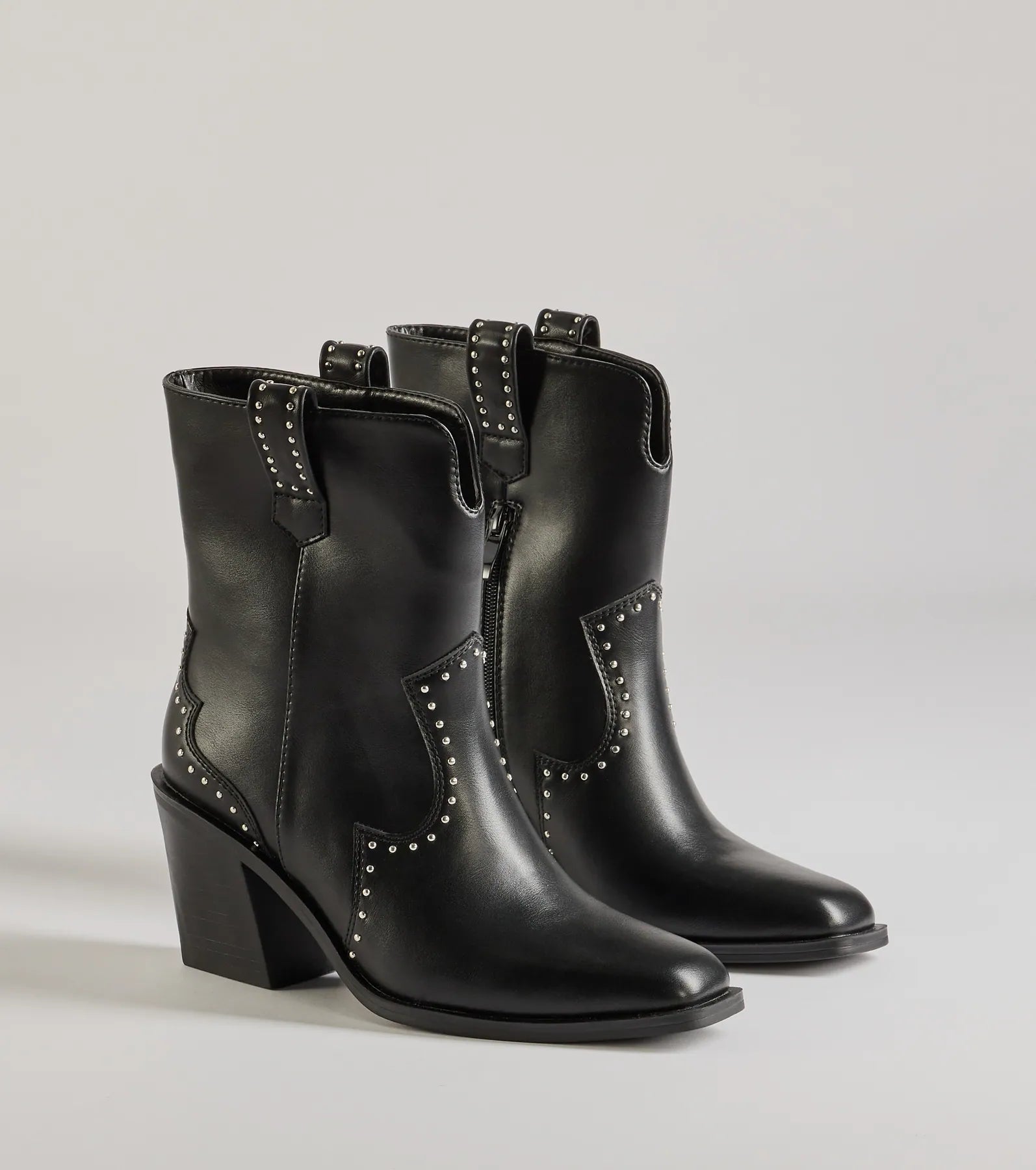 Premium Western-Inspired Studded Faux Leather Booties