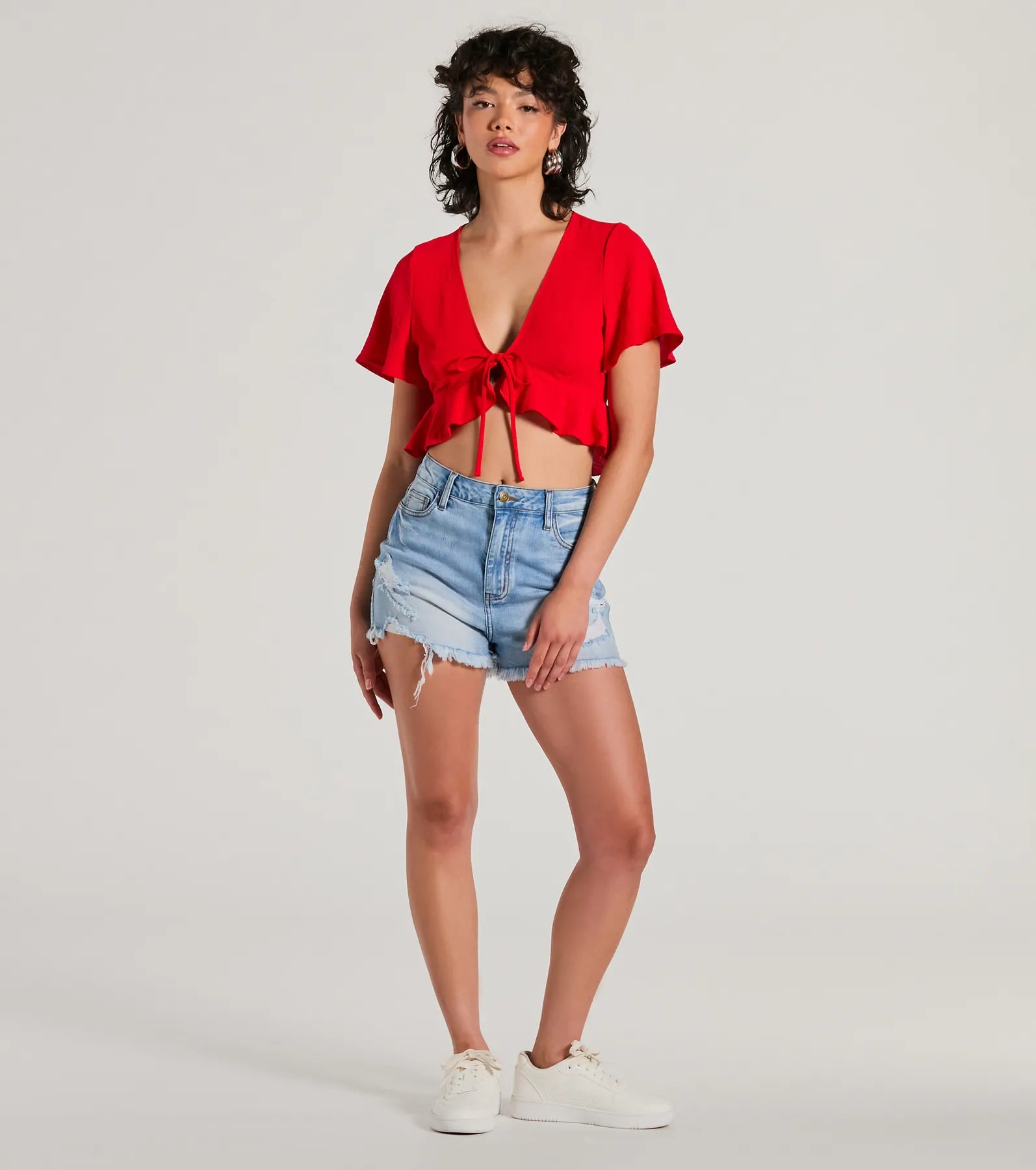 Ultimate Sweeten Me Up Flutter Sleeve Tie Front Crop Top