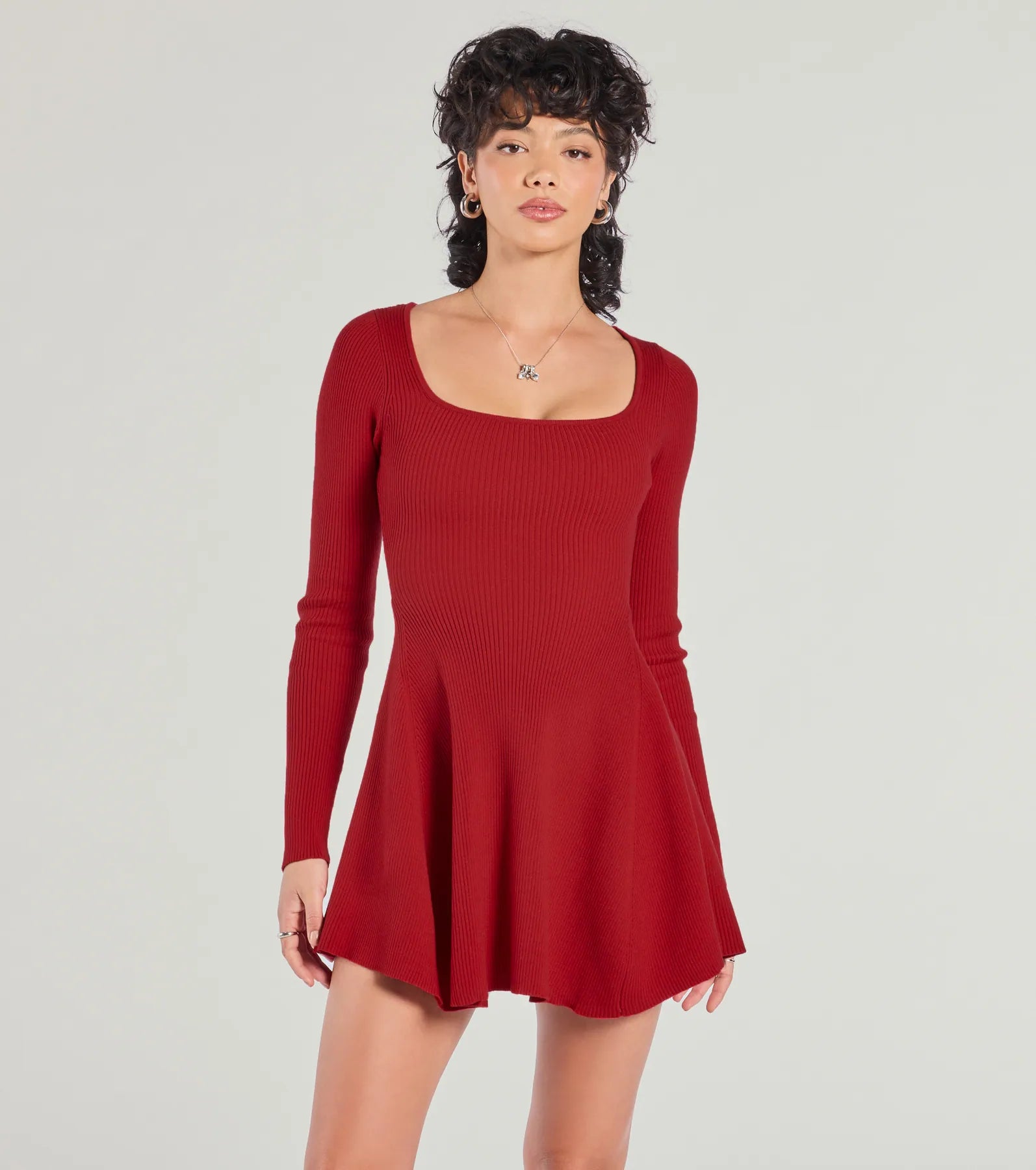 Ultimate Twirl Elegance Rib Knit Skater Dress