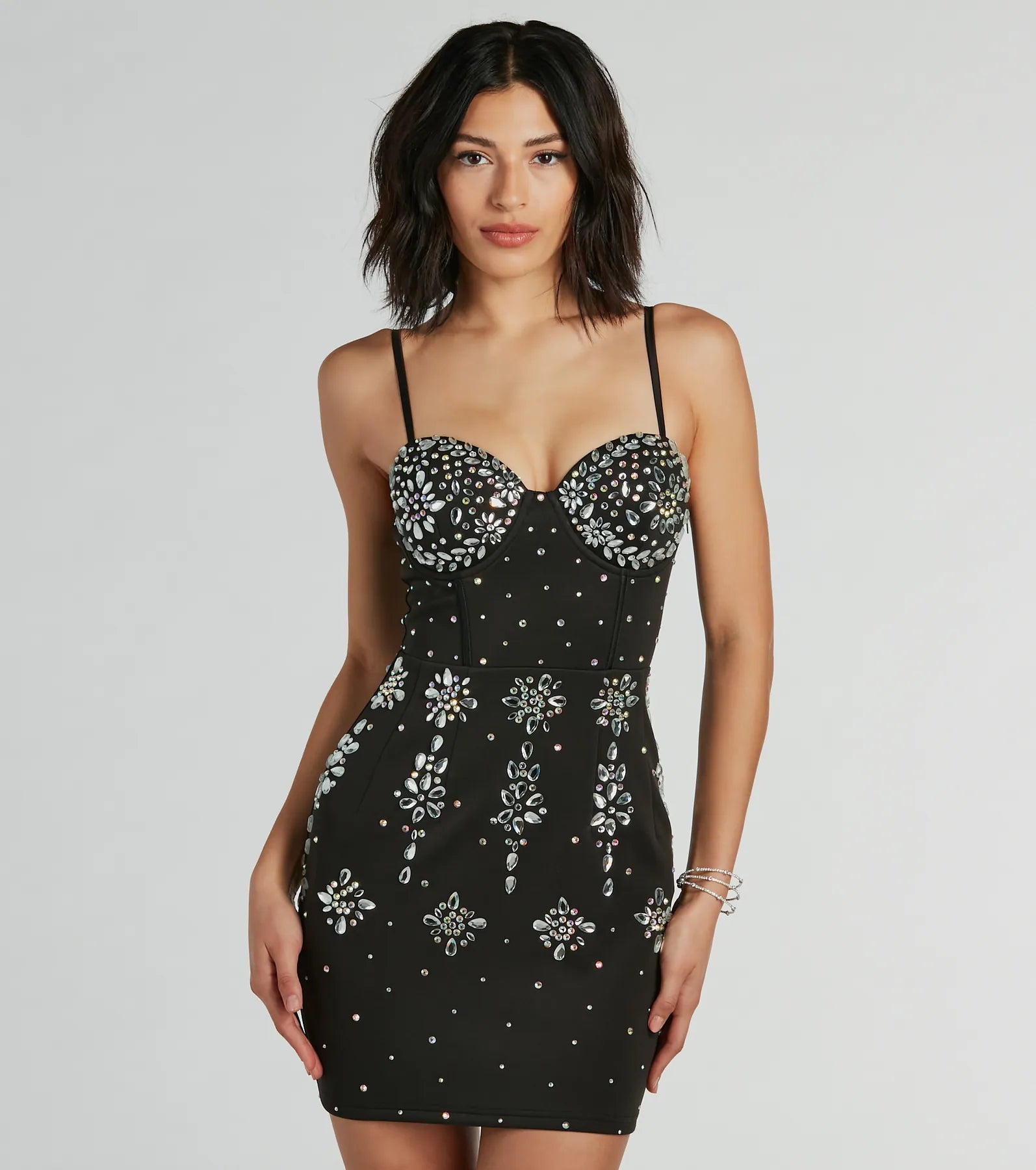 Premium Alexa Glam Corset Mini Dress with Rhinestones