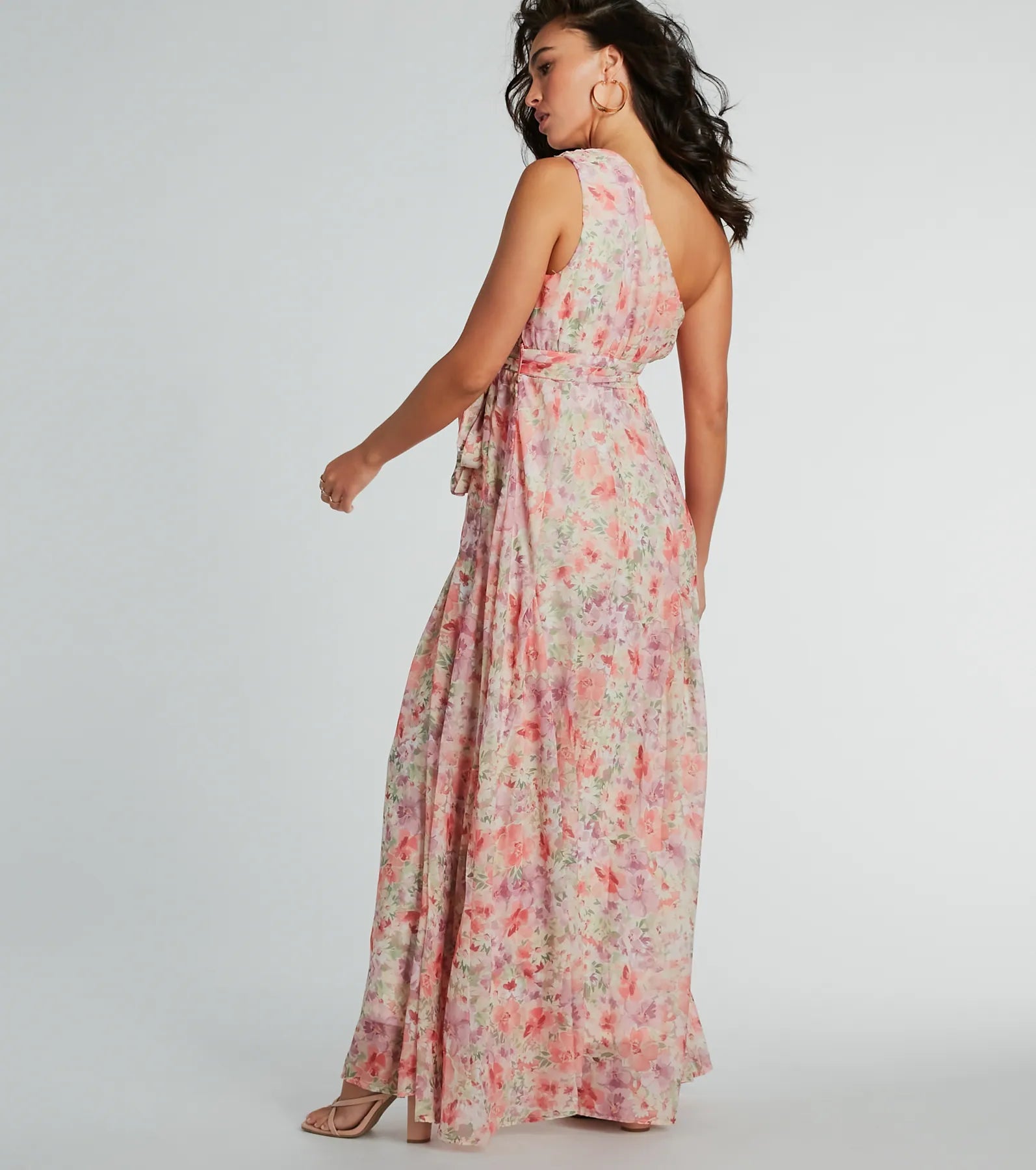 Ultimate Floral Elegance One-Shoulder Chiffon Maxi Dress