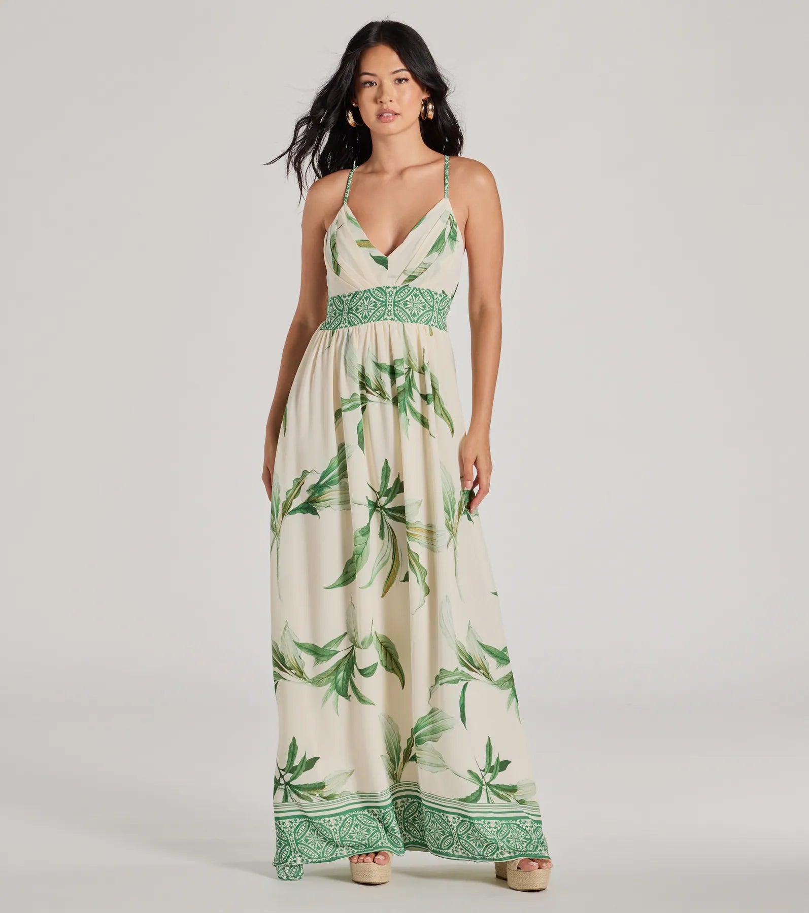 Premium Fiji Feeling Sleeveless Lace-Up Tropical Maxi Dress - Ultimate Summer Style