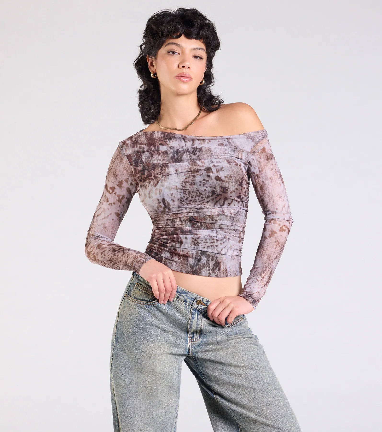 Premium Abstract Print Crop Top - Wildly Chic Long Sleeve