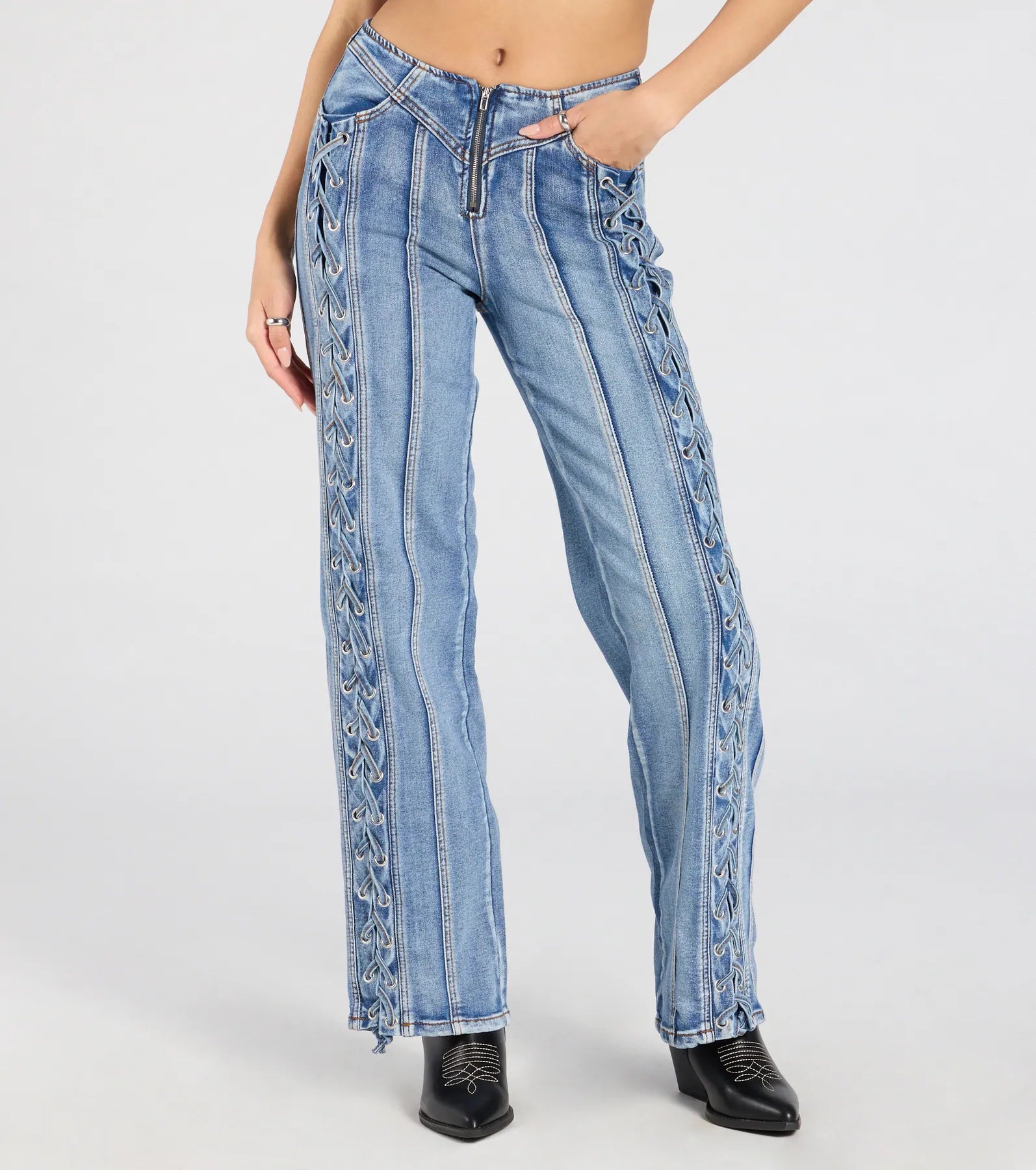 Ultimate Cool-Girl Lace-Up Straight-Leg Jeans