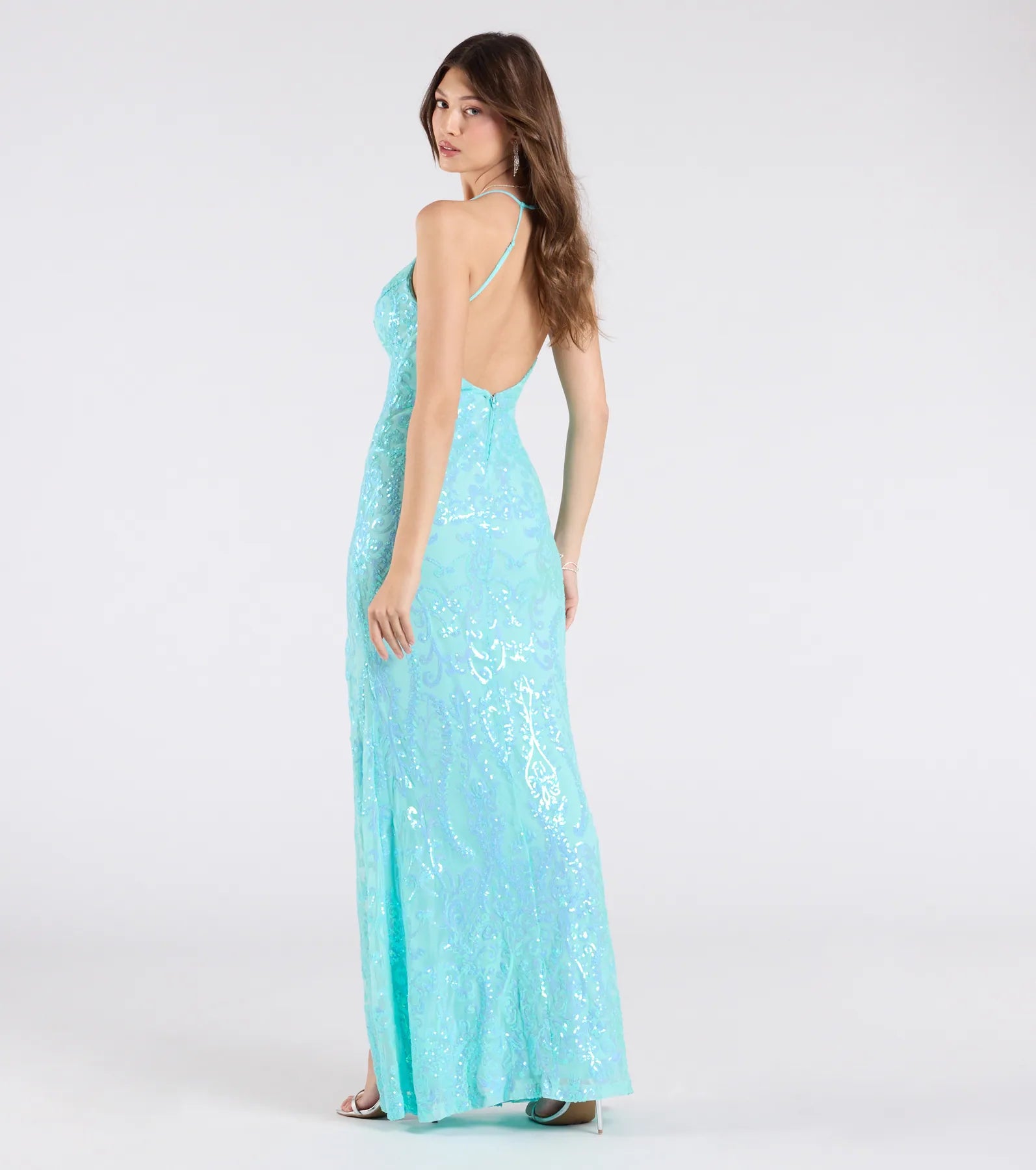 Kensley Premium Sequin Formal Dress with Open Back & High Slit