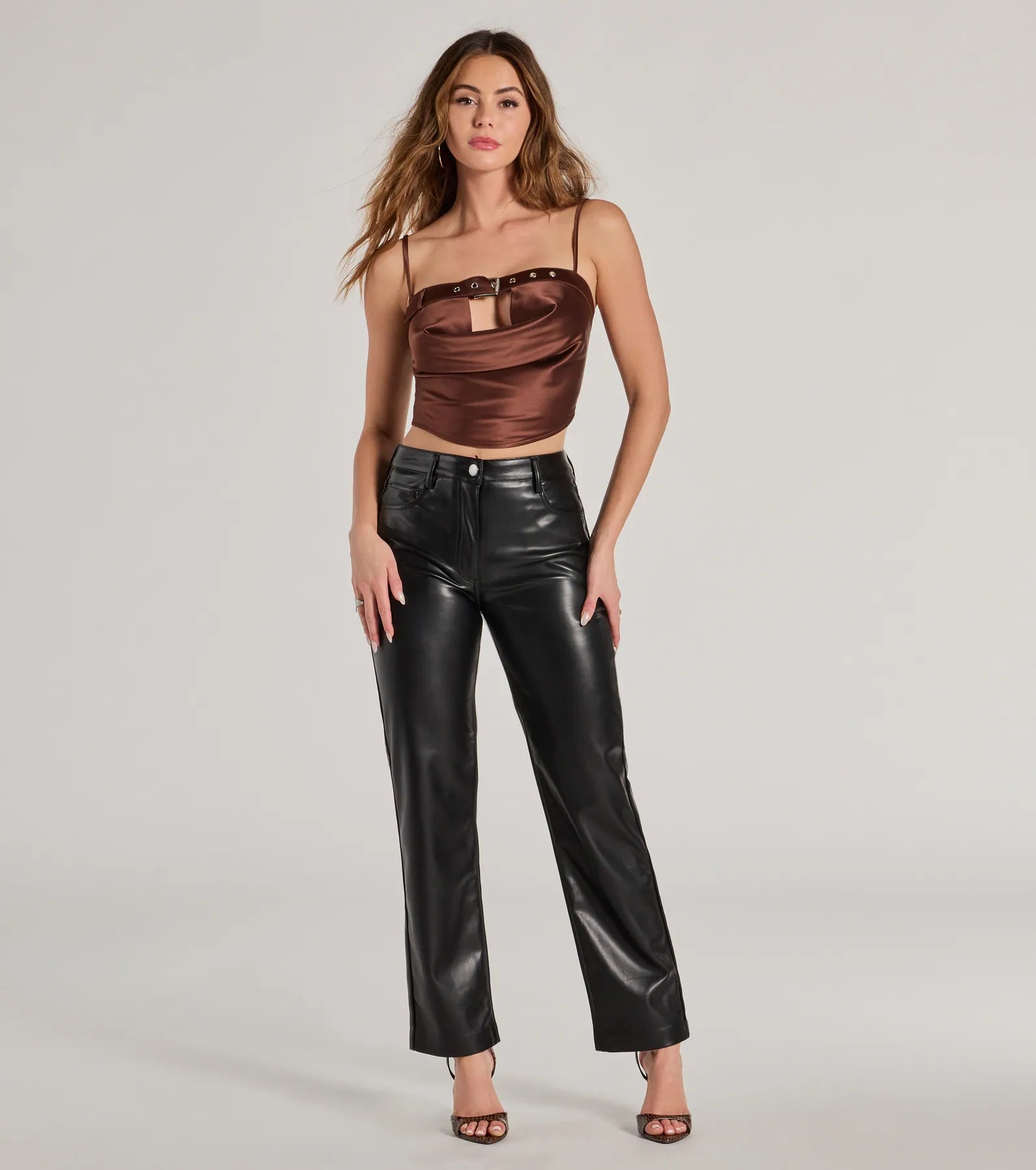 Ultimate Glam Satin Crop Top with Buckle Trim