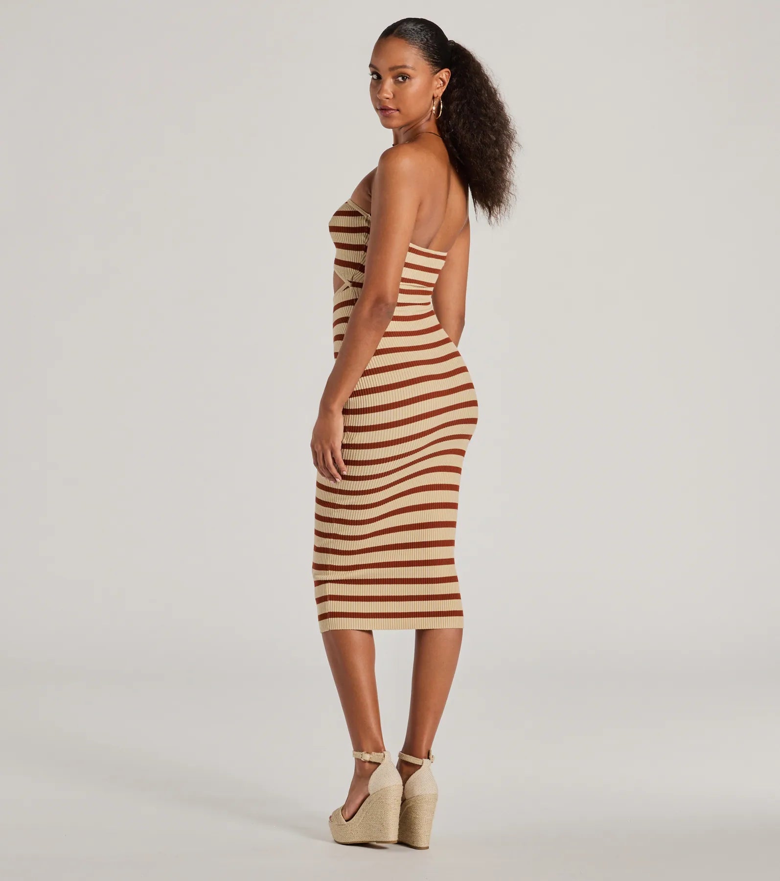 Ultimate Strapless Striped Ribbed Knit Midi Dress - Bold & Comfortable