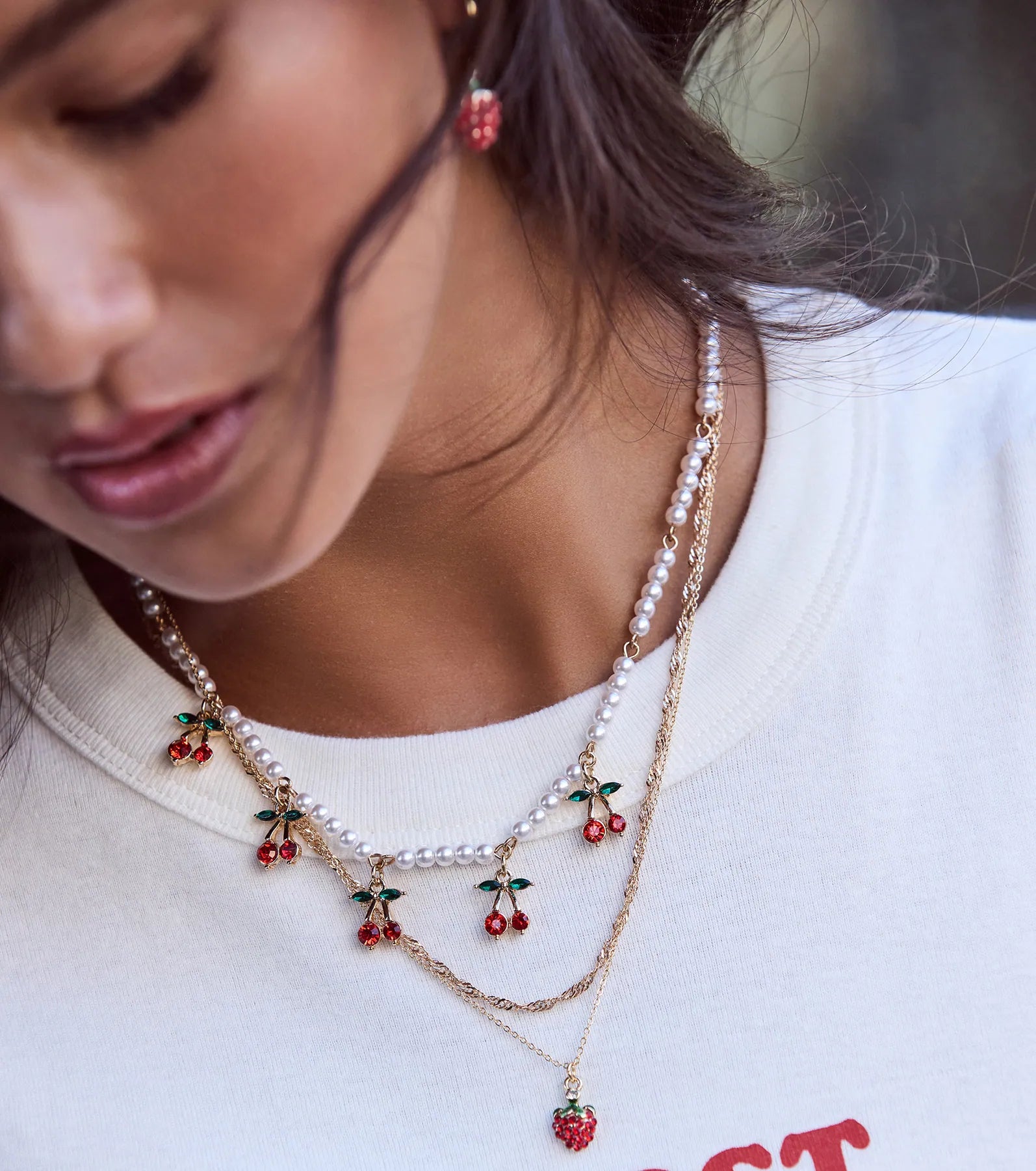 Ultimate Cherry & Pearl Layered Necklace - Premium Jewelry for Everyday Glam