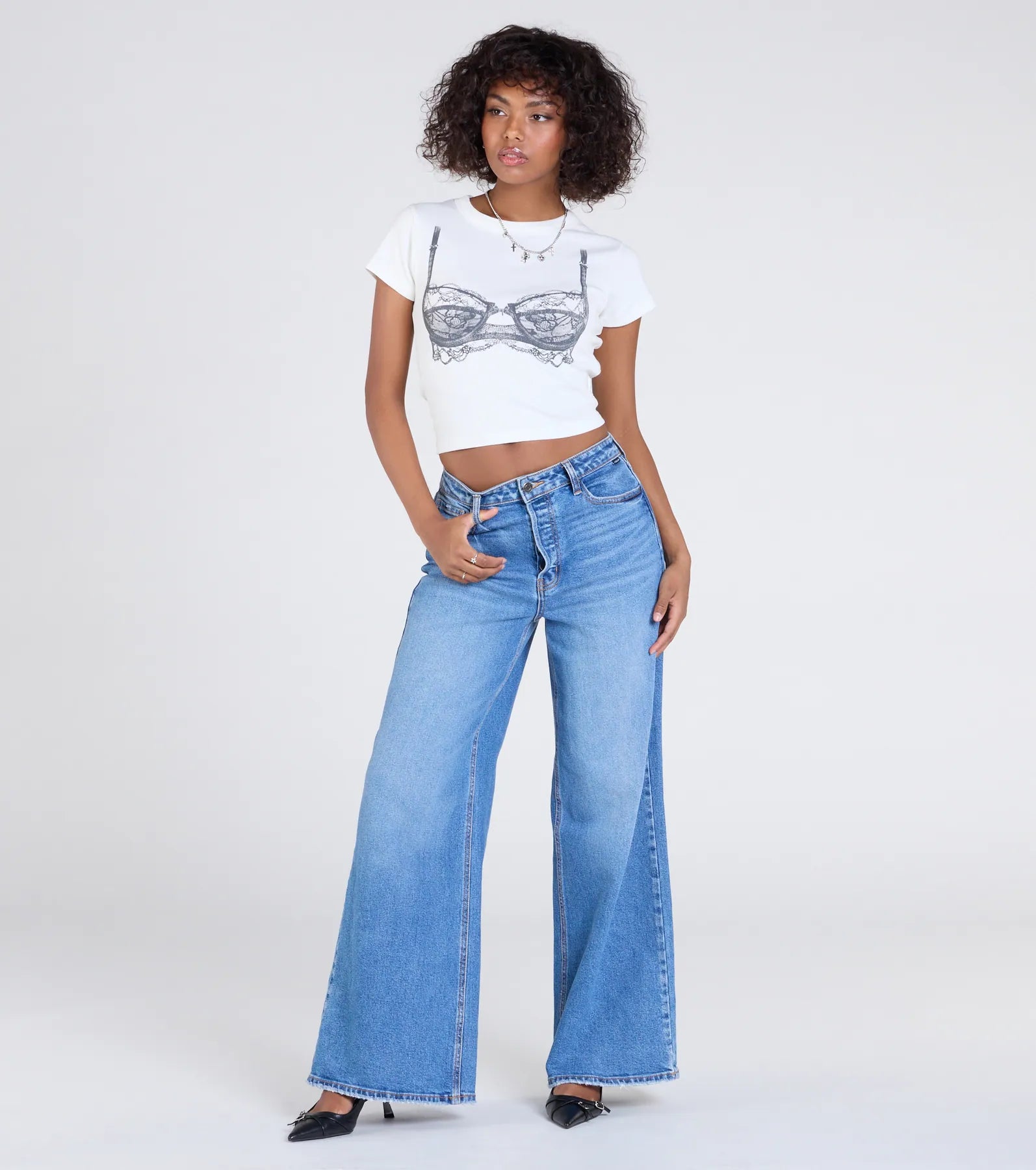 Ultimate Femme Sass Lace Bra Graphic Crop Tee