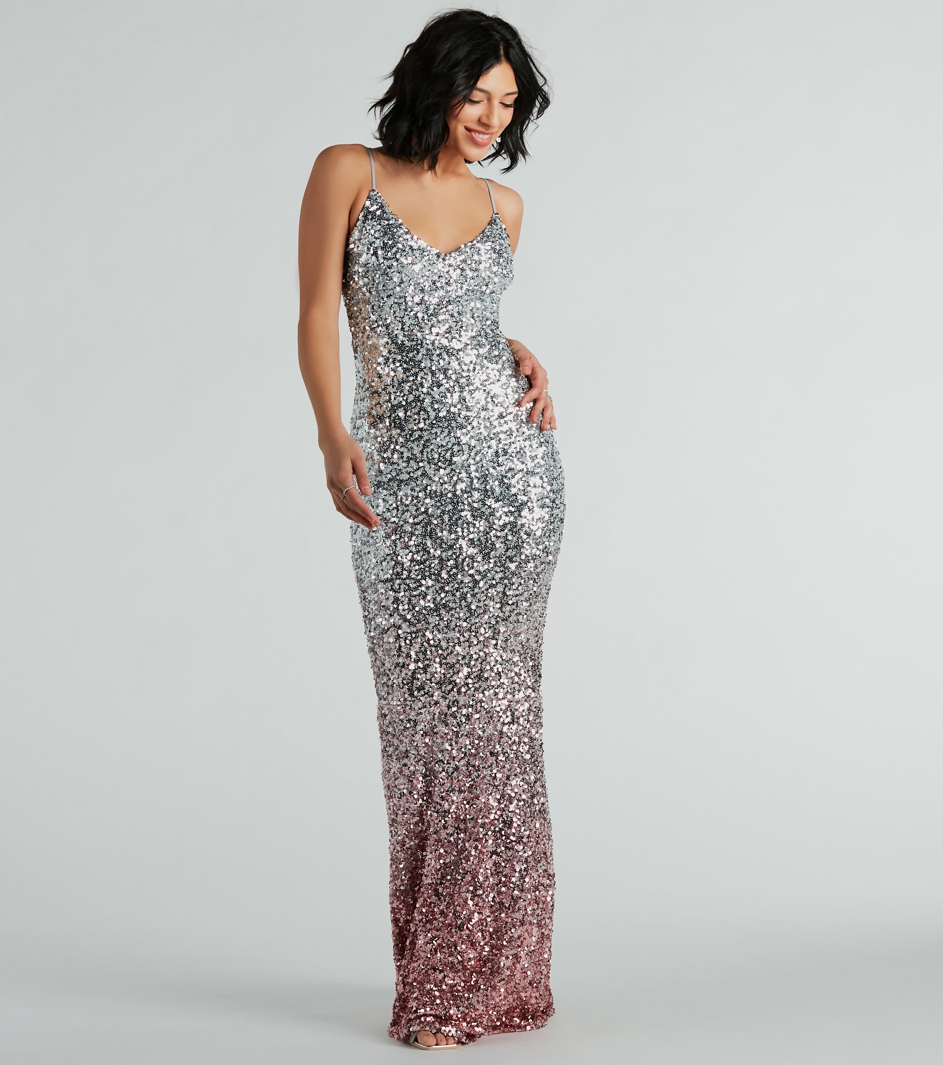 Ultimate Glamour Lizzy V-Neck Sequin Ombre Evening Gown